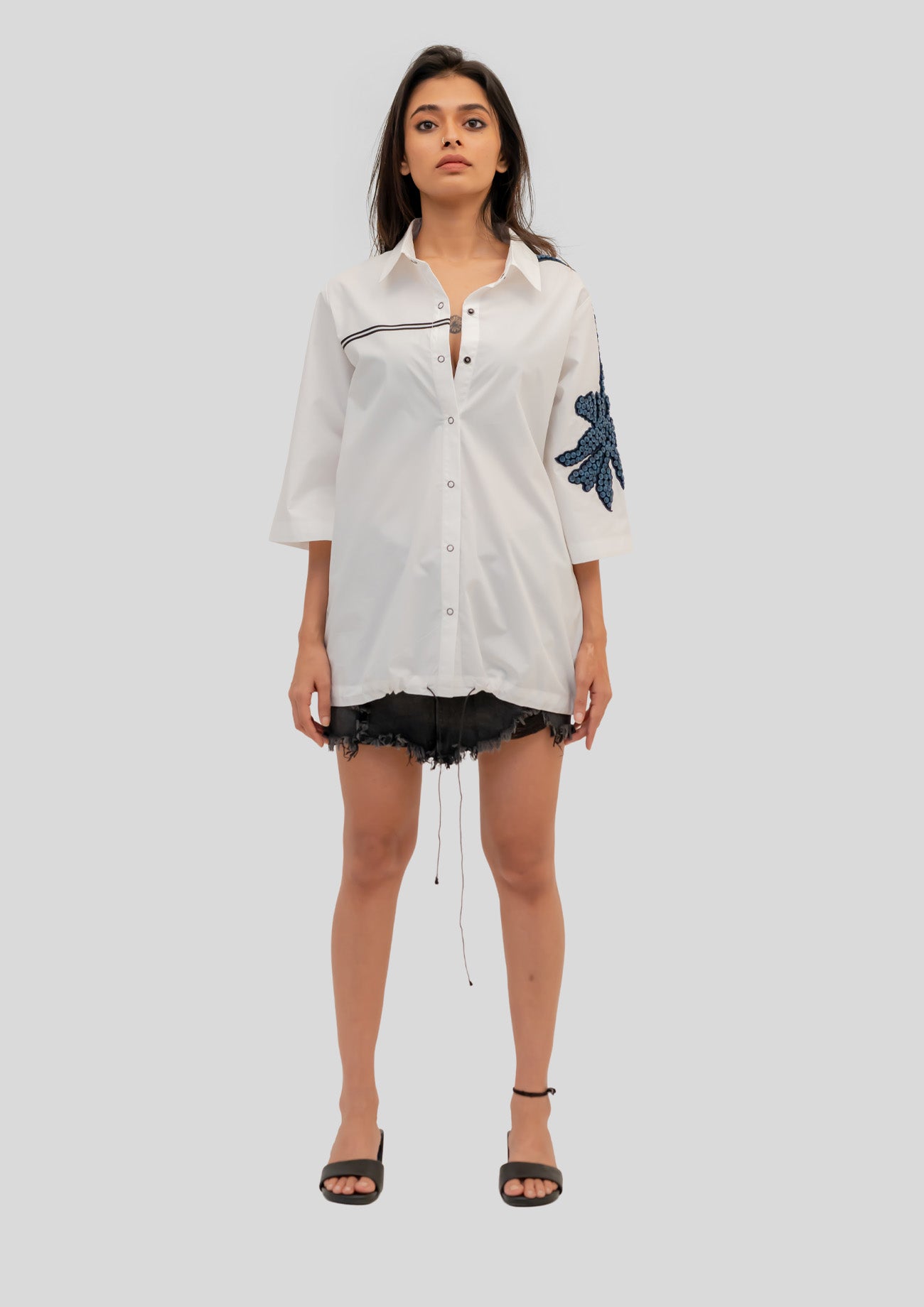 White Cotton Shirt with Embroidery