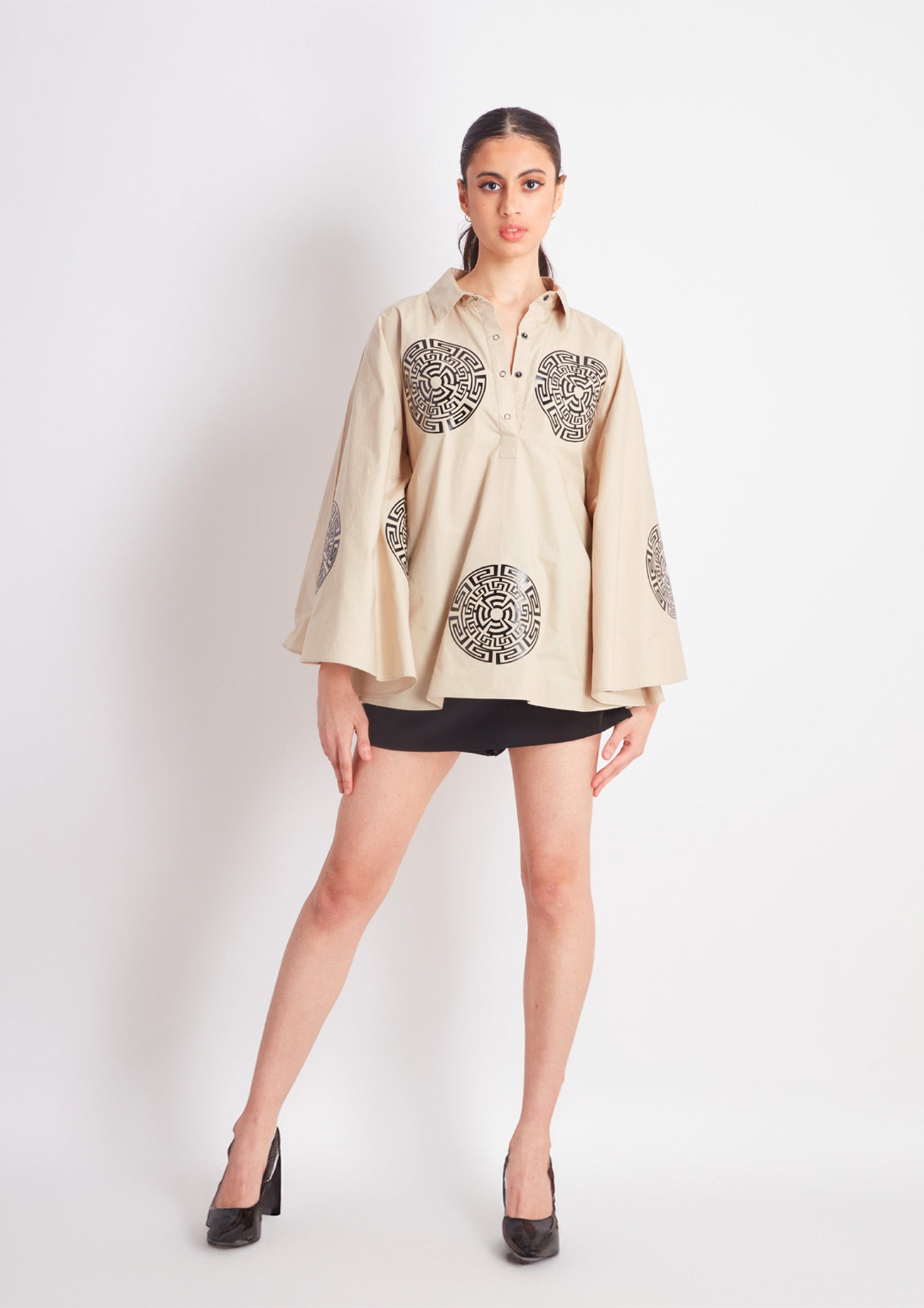 Beige Cape Shirt with Applique