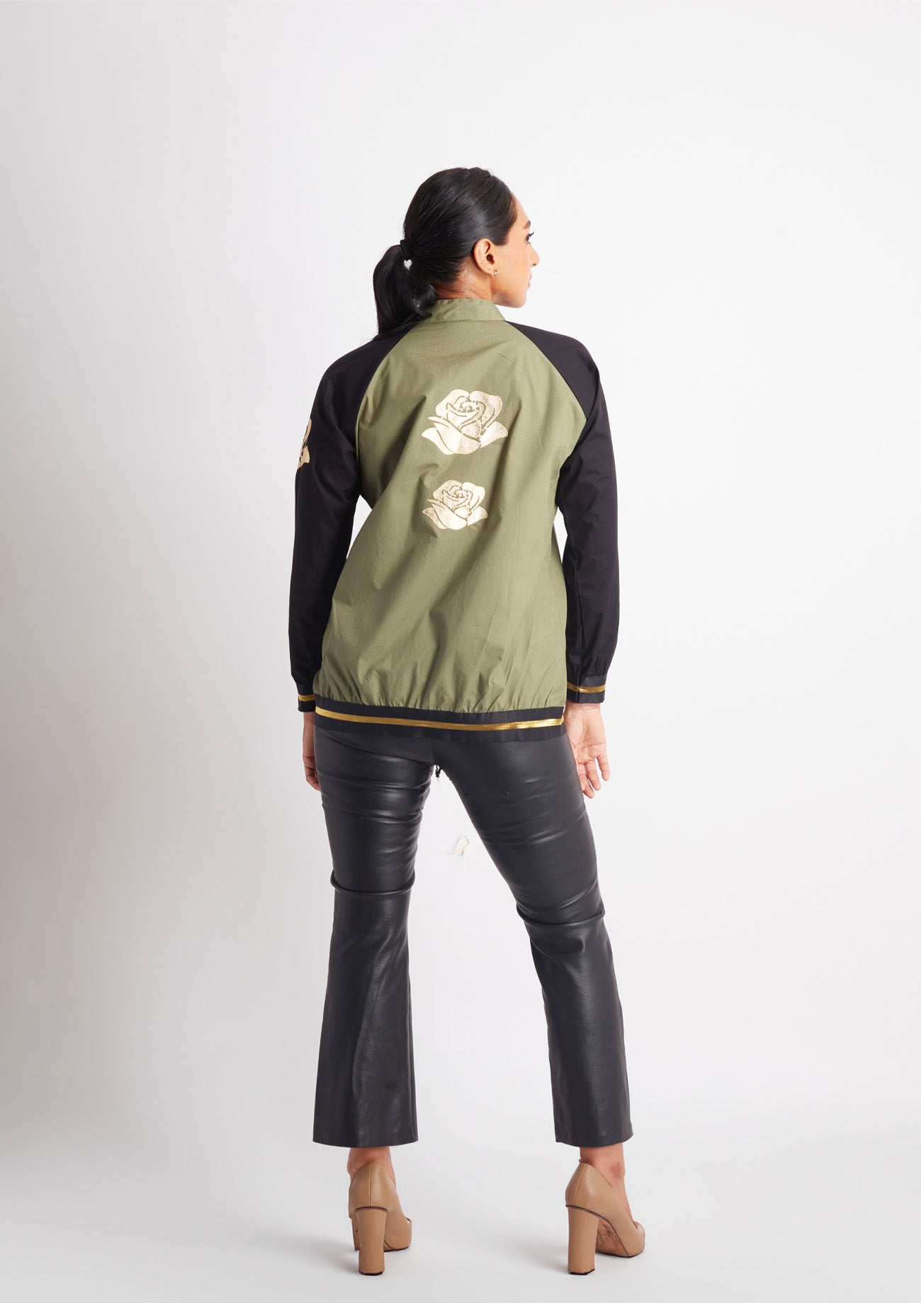 Olive Bomber with Contrast sleeves