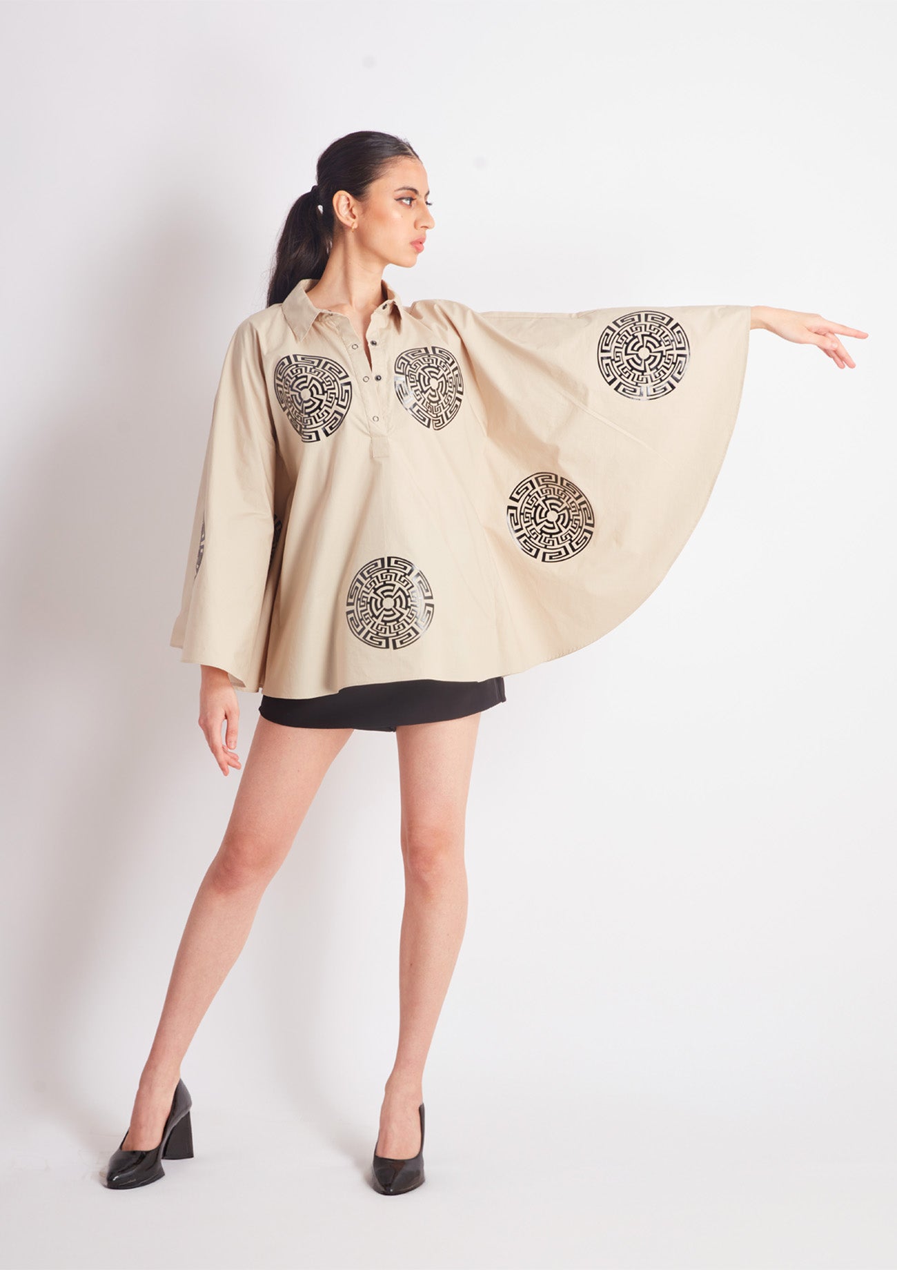 Beige Cape Shirt with Applique