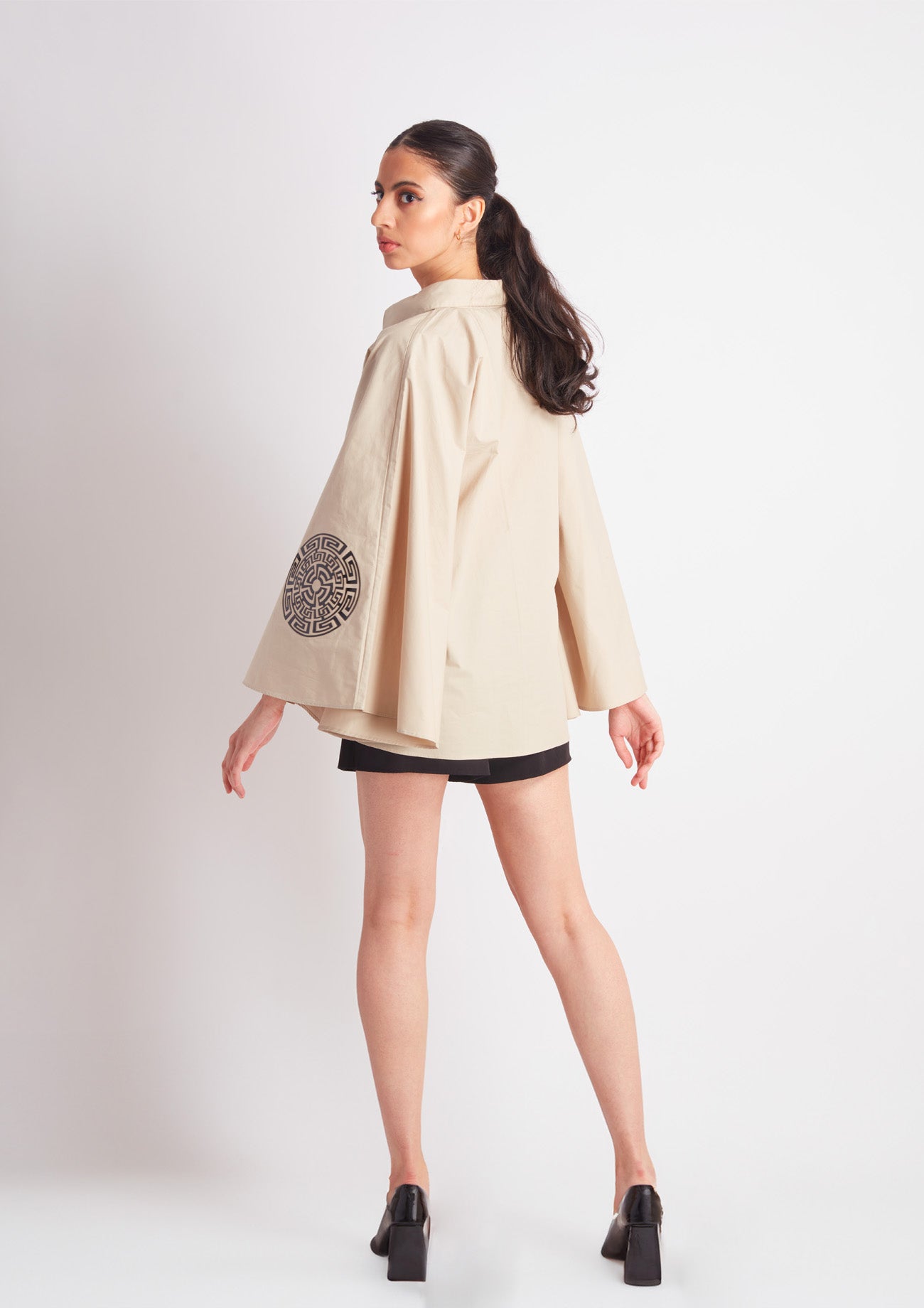 Beige Cape Shirt with Applique