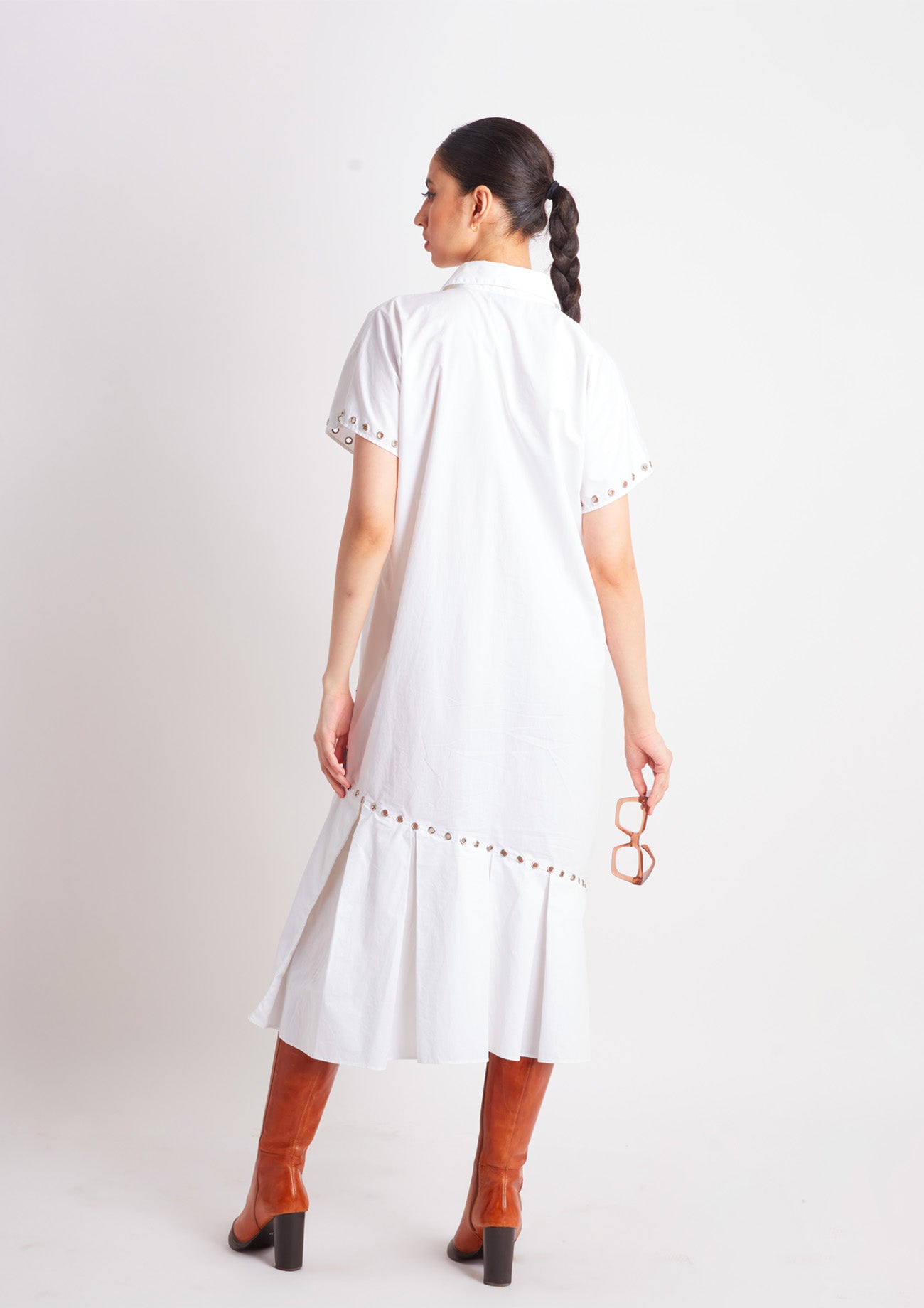 White One Piece Cotton Dress with Embroidery