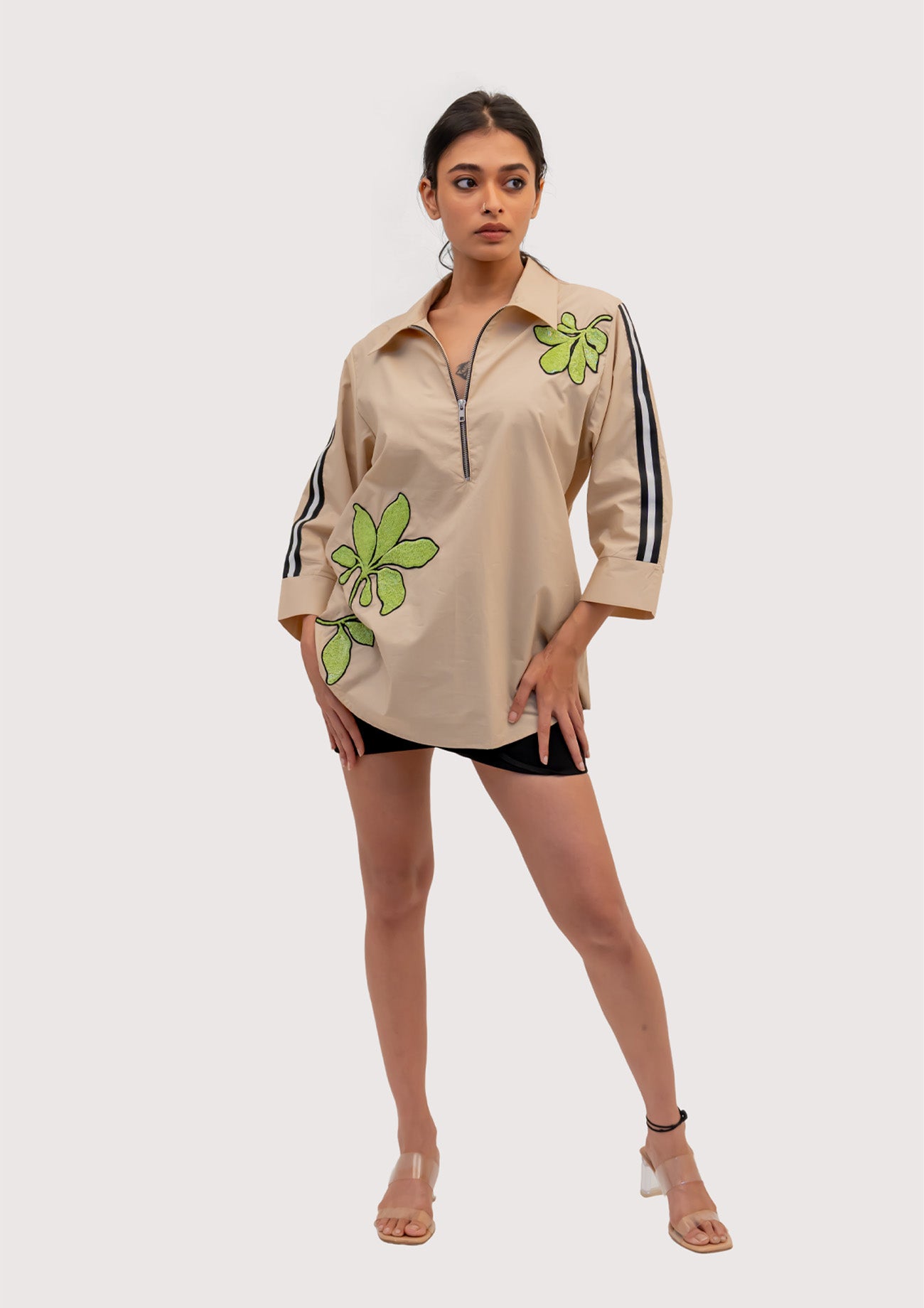 Beige Cotton Shirt with Embroidery