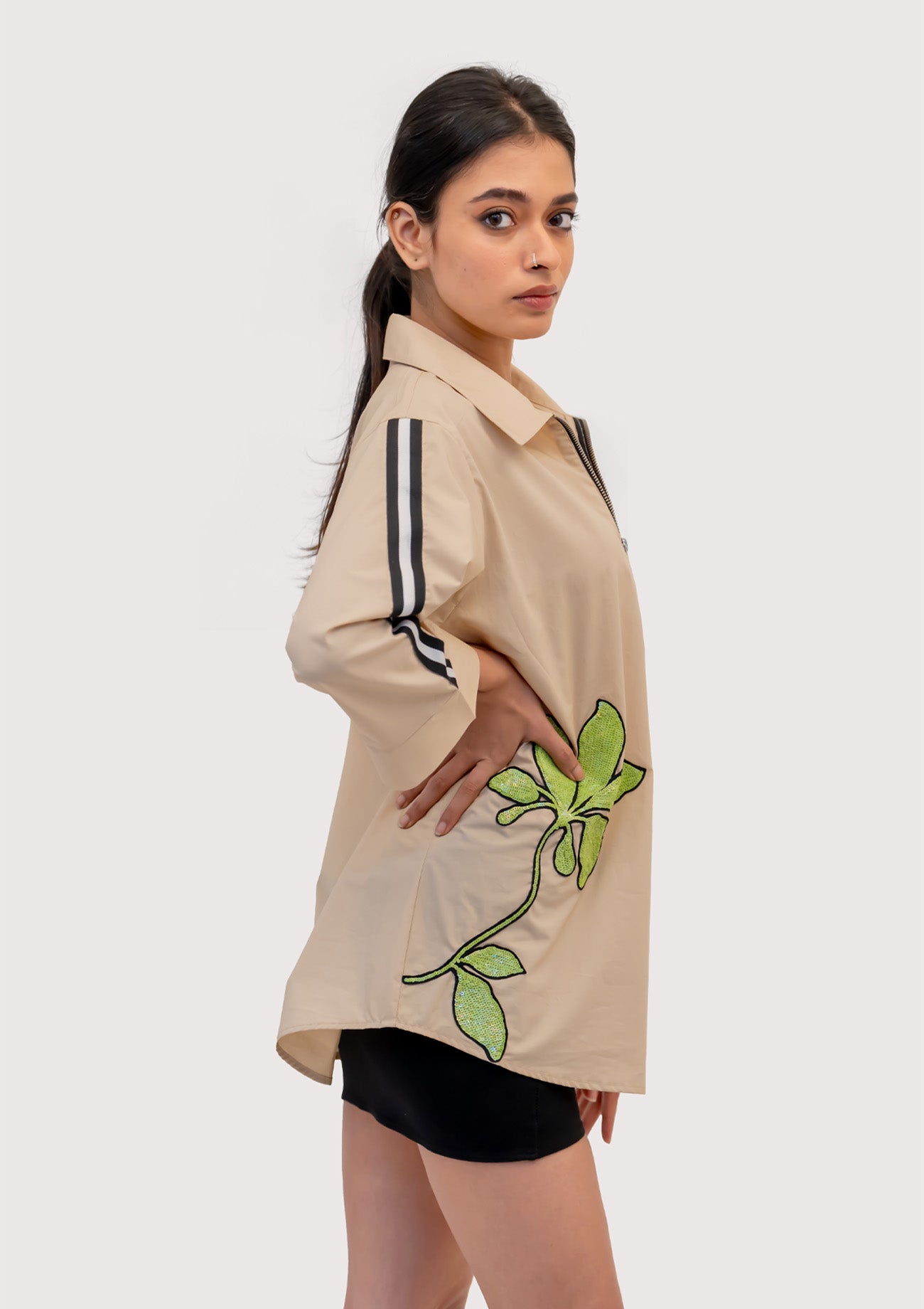 Beige Cotton Shirt with Embroidery