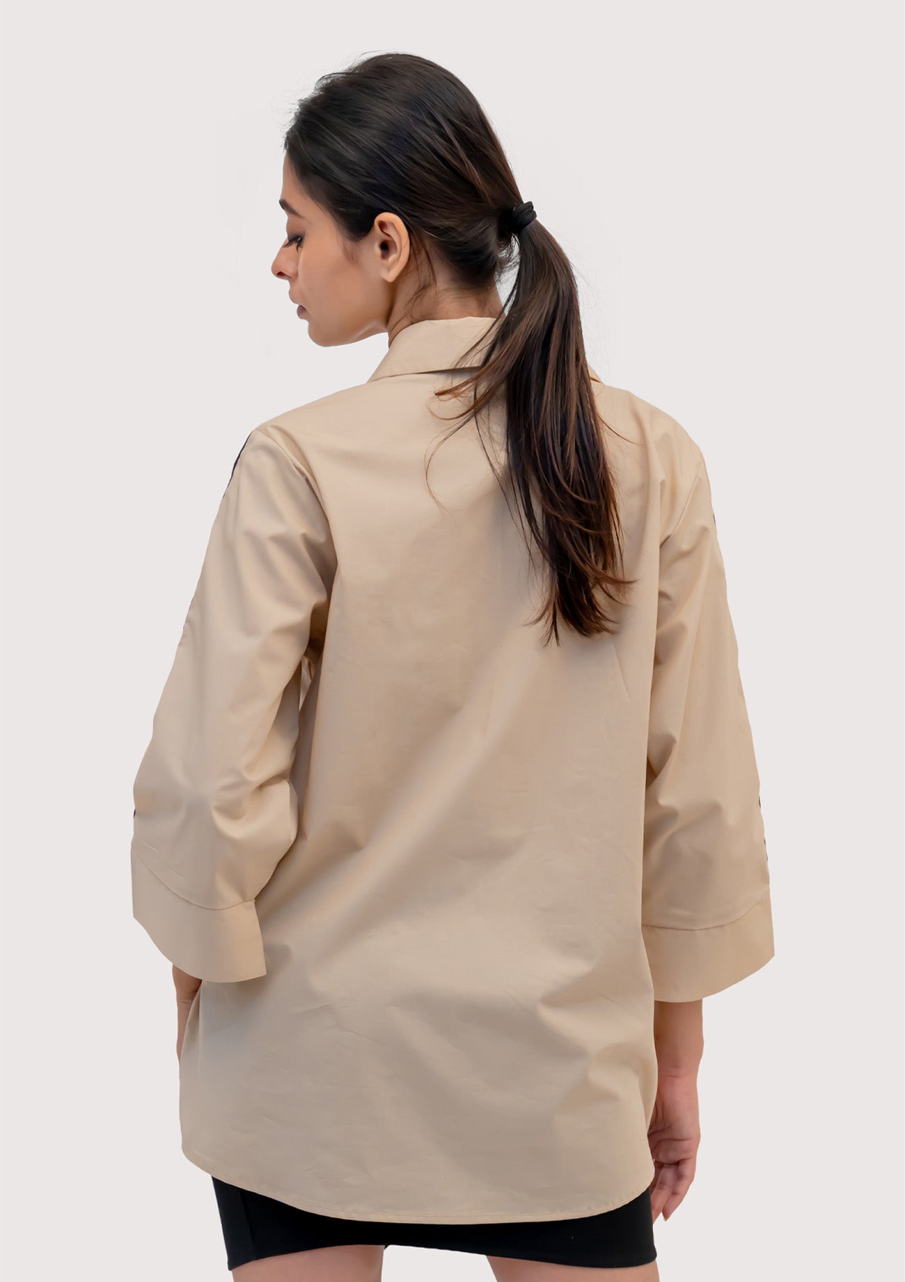 Beige Cotton Shirt with Embroidery