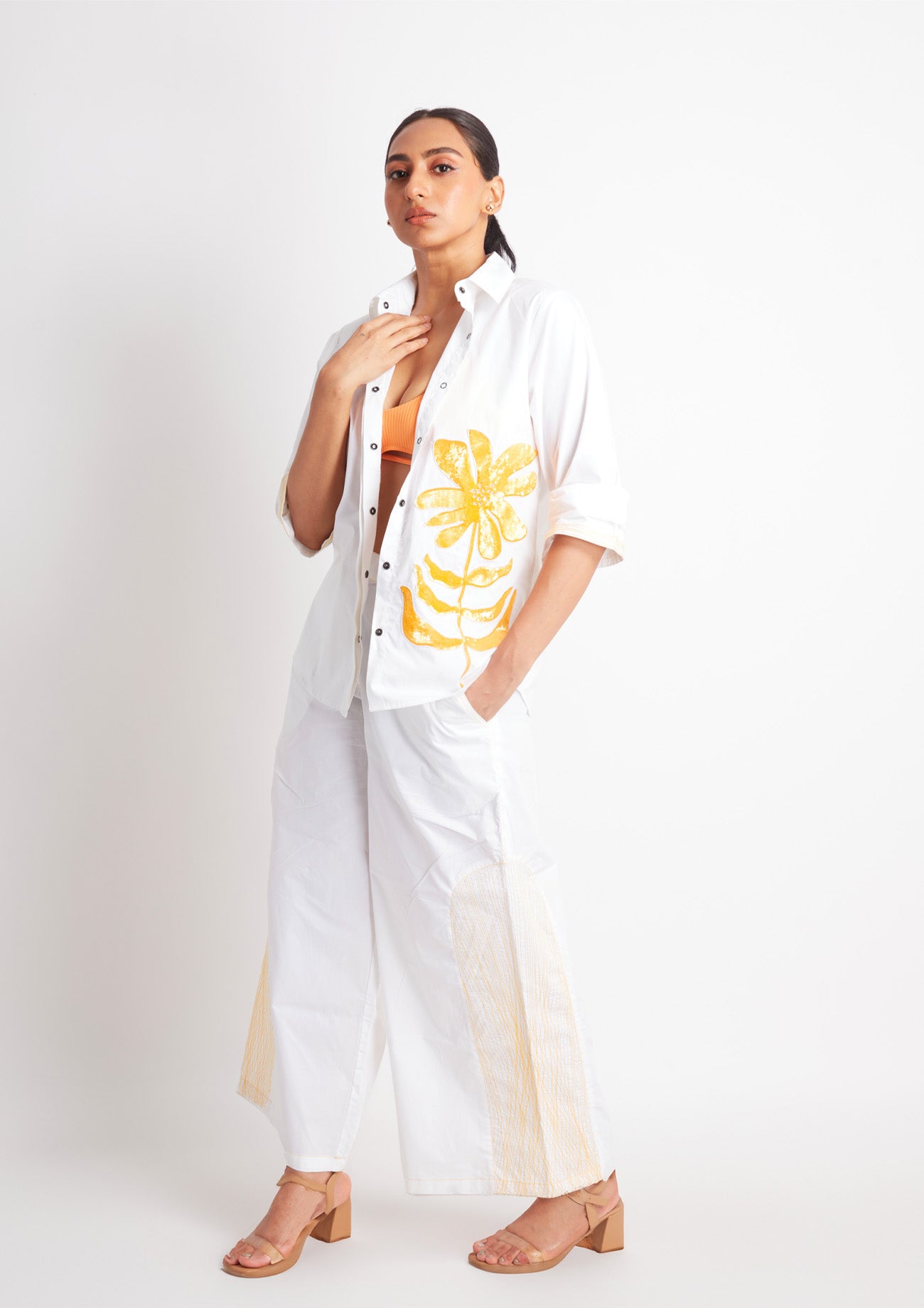 White Cotton Co-ord Set with Embroidery