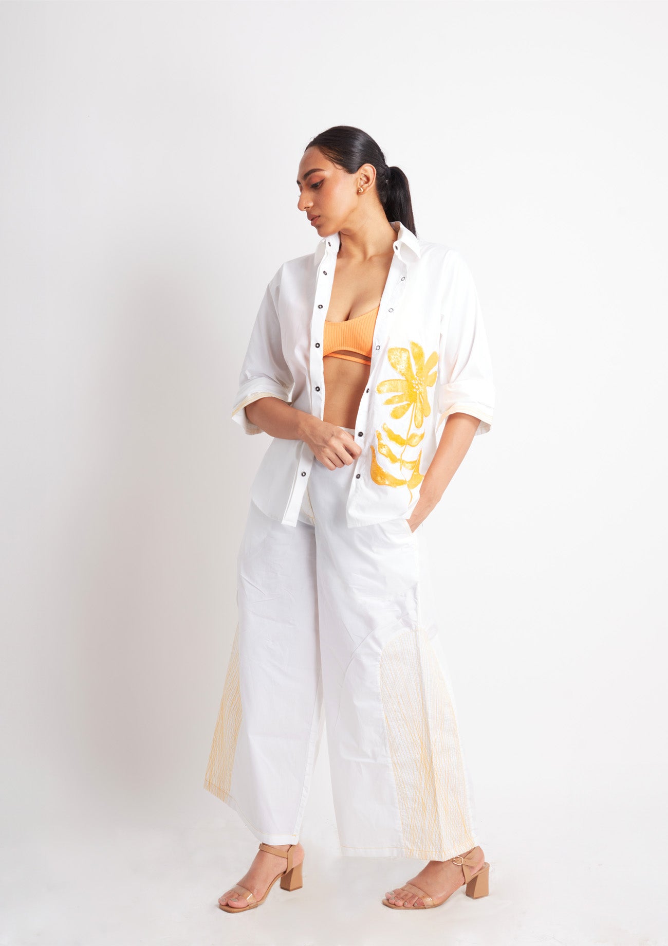 White Cotton Co-ord Set with Embroidery