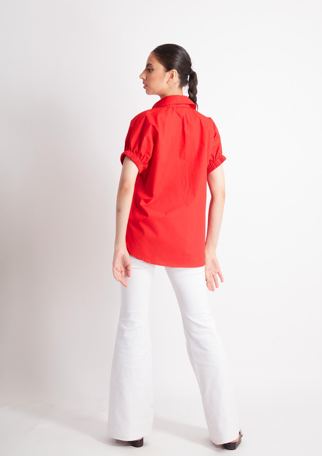 Red Comfort Fit Cotton Shirt with Embroidery