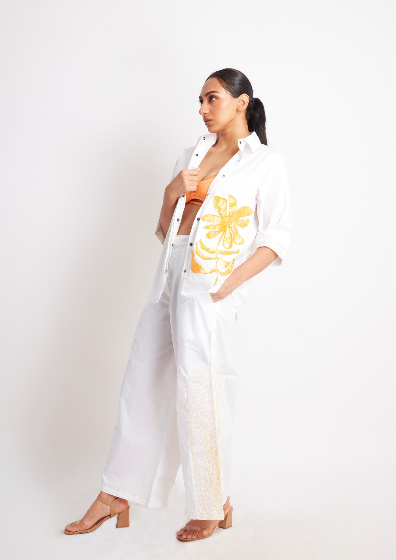 White Cotton Co-ord Set with Embroidery