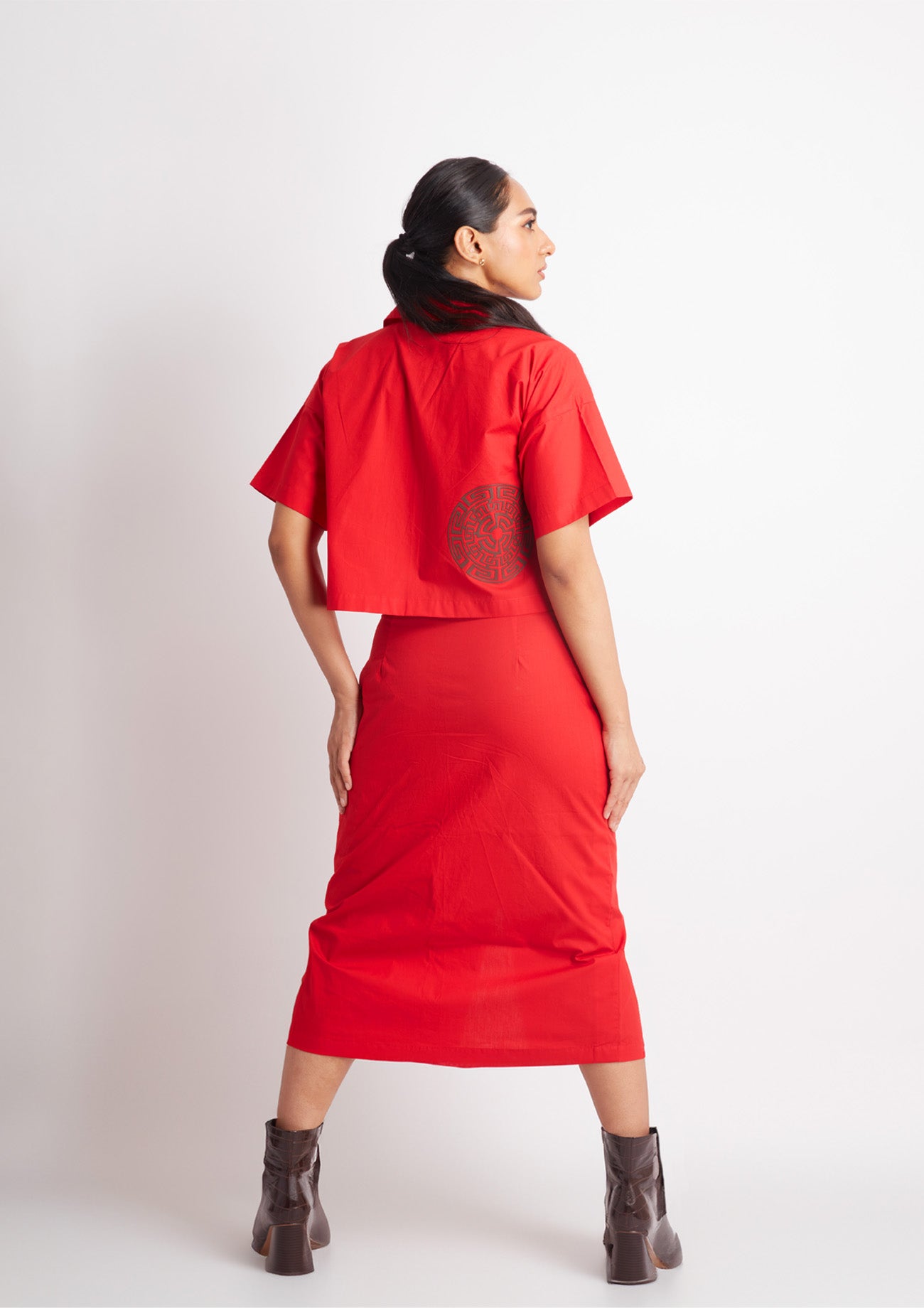 Red Cotton Co-ord Set with Applique