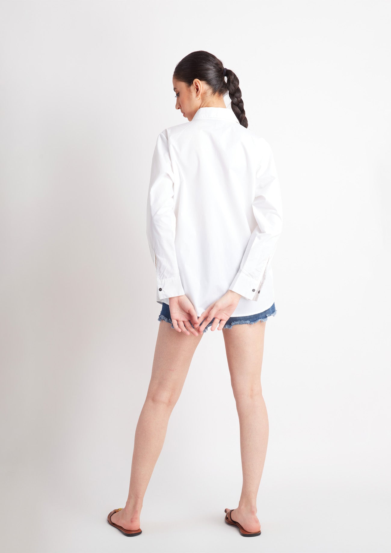 White Comfort Fit Cotton Shirt with Embroidery