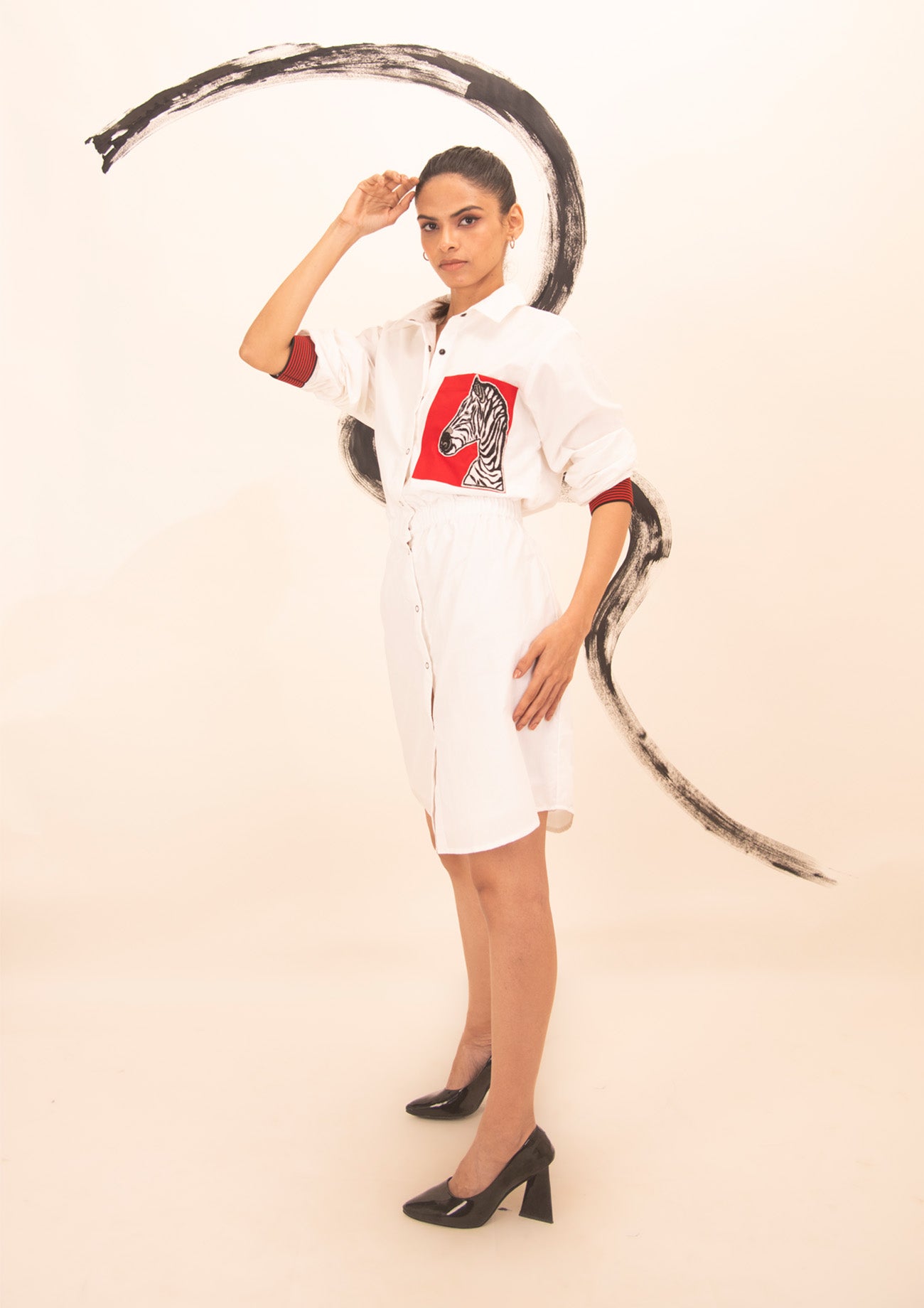 White Cotton Dress with Pocket Embroidery