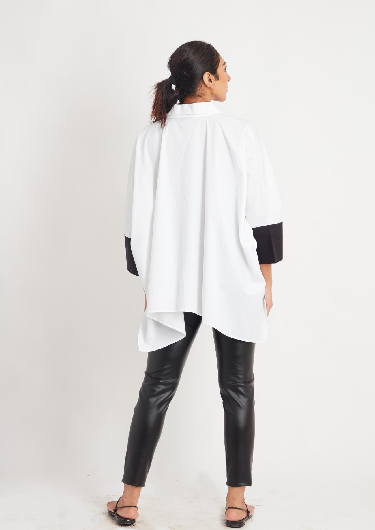 White Loose Fit Cotton Poncho Shirt