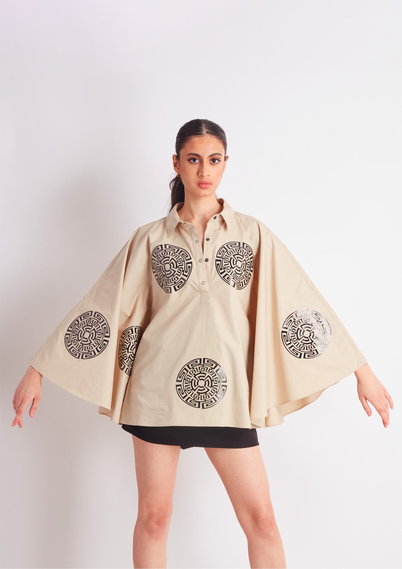 Beige Cape Shirt with Applique