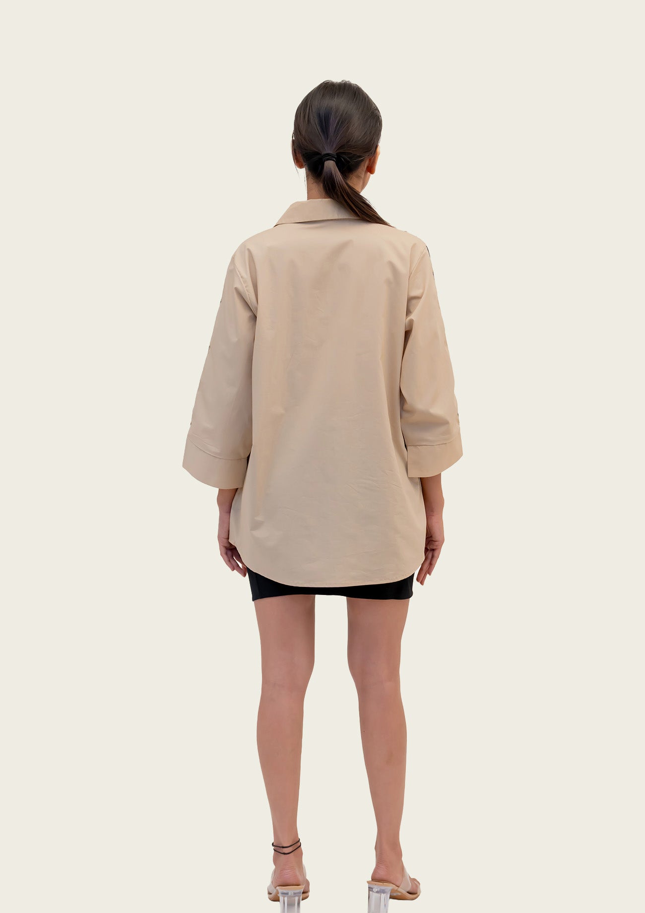 Beige Cotton Shirt with Embroidery