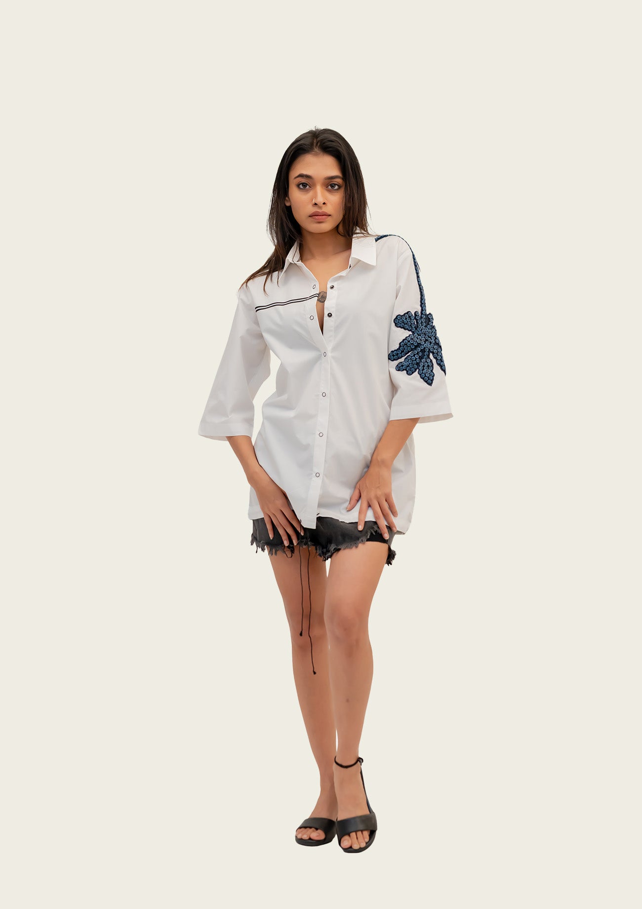 White Cotton Shirt with Embroidery