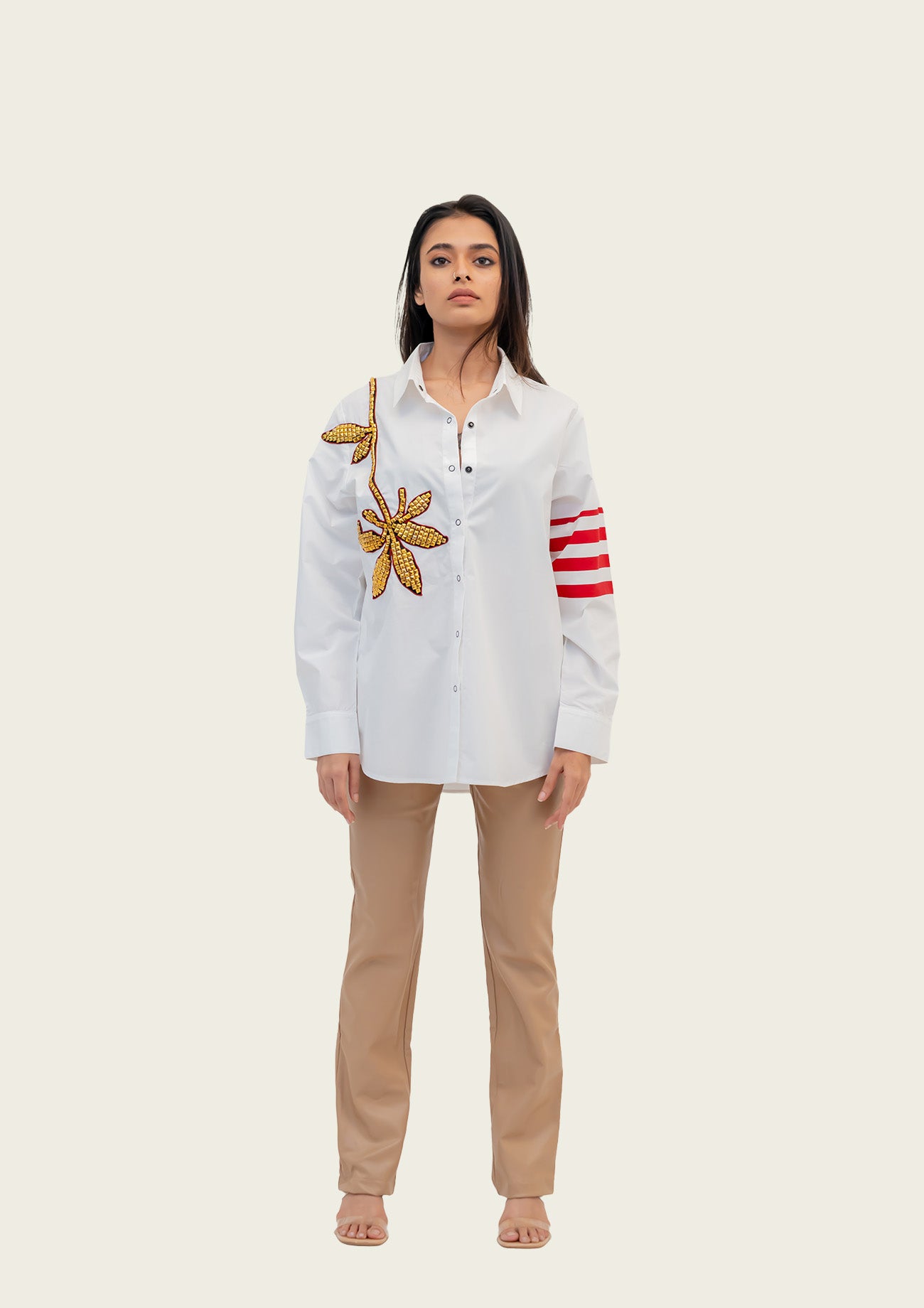 White Cotton Shirt with Embroidery