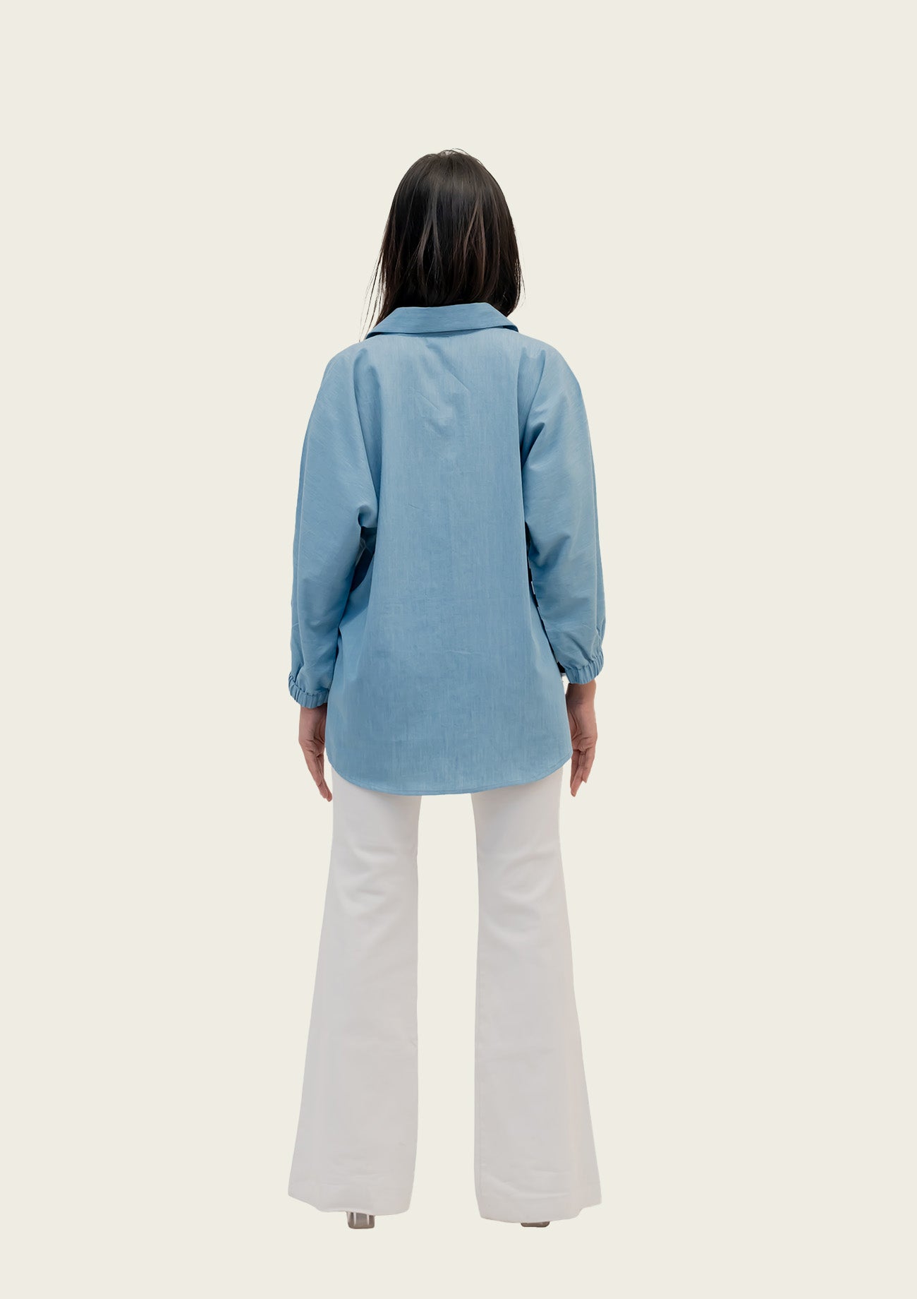 Blue Cotton Denim Shirt with Embroidery