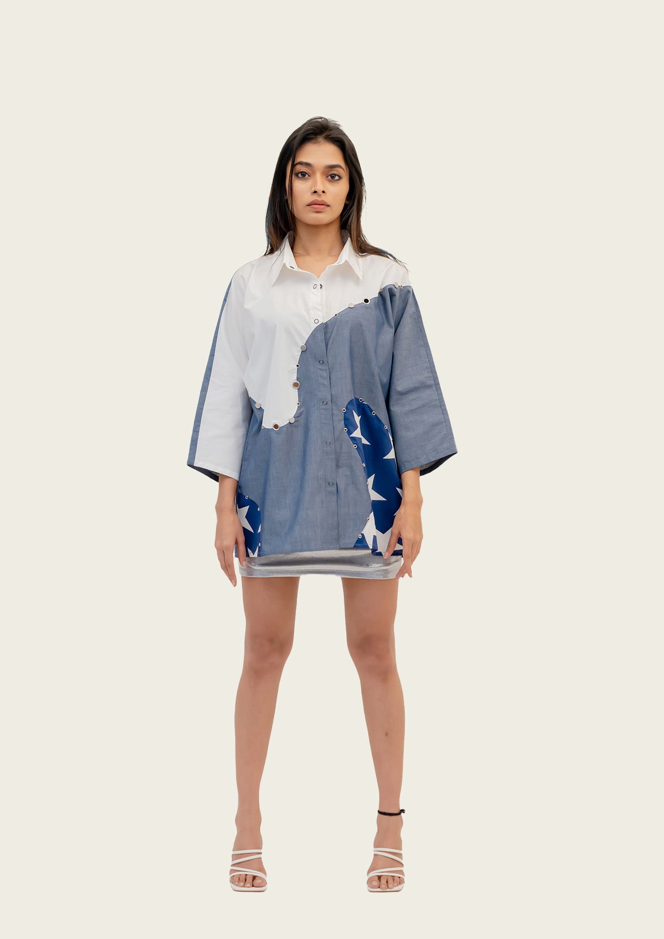 Cotton Combo Shirt with Stud Highlights
