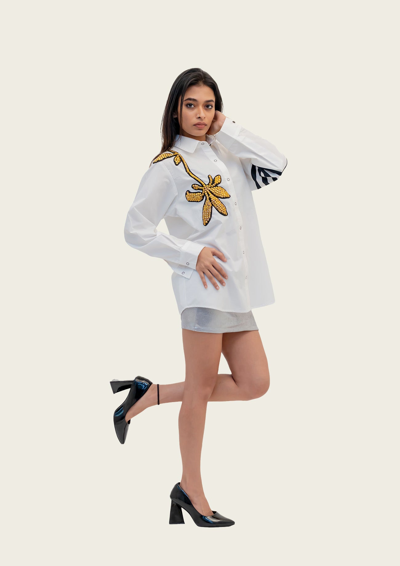 White Cotton Shirt with Embroidery