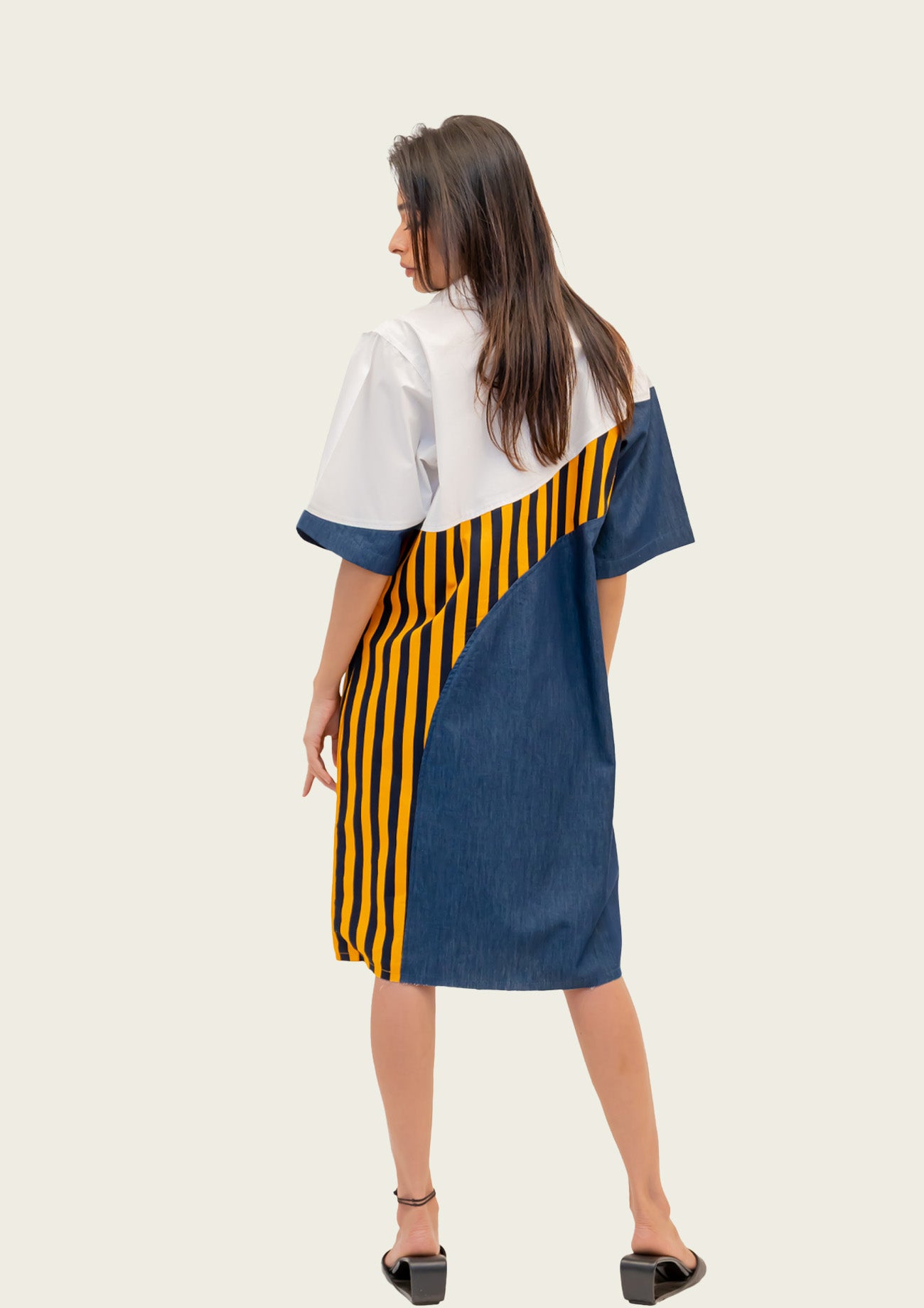 Blue Denim Combo Cotton Dress with Embroidery