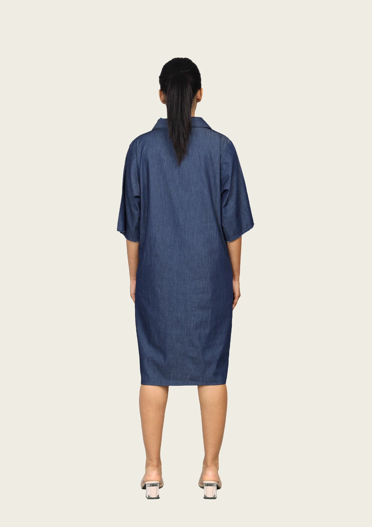 Denim Cotton One Piece Dress with Embroidery