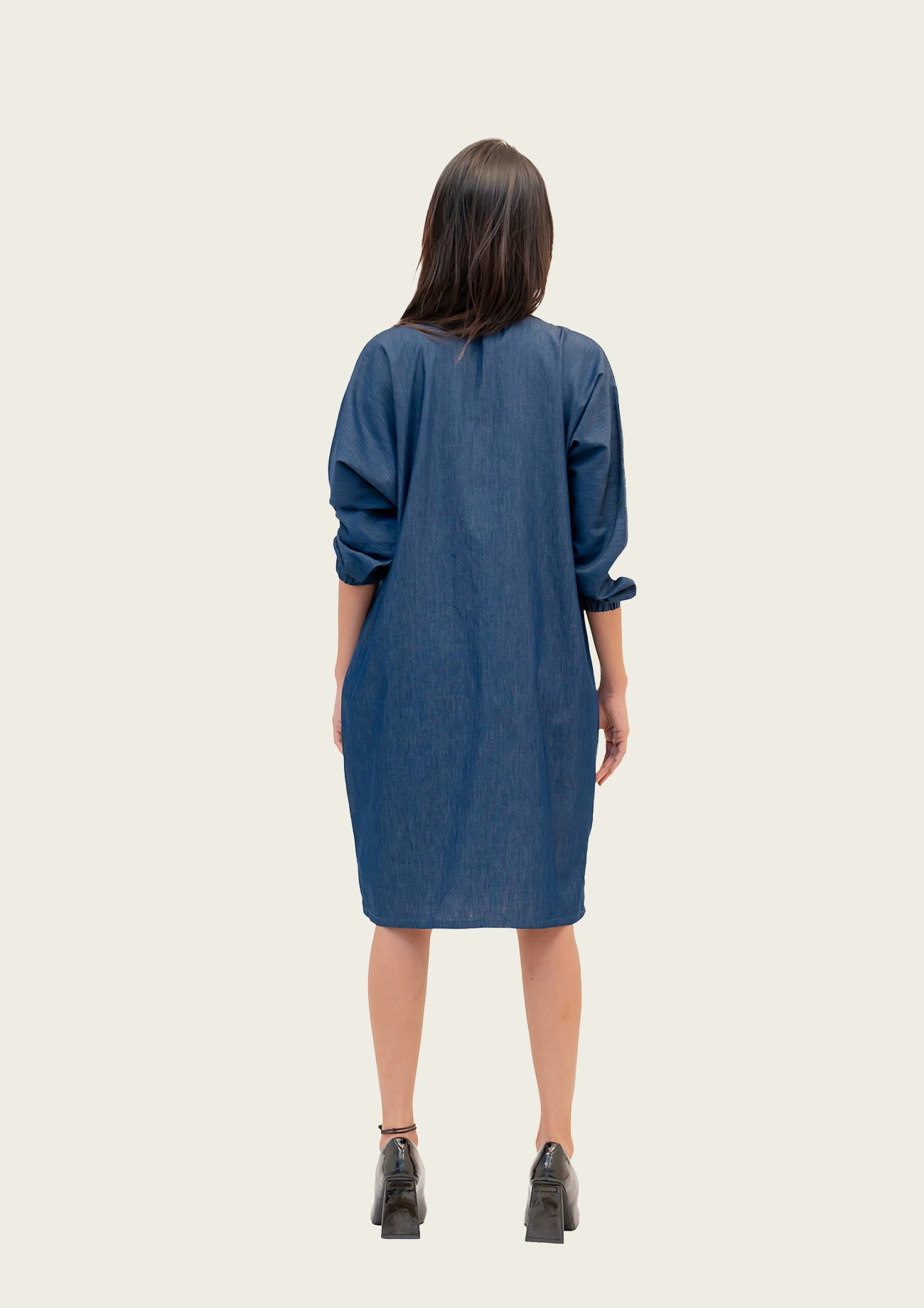 Blue Denim Combo Cotton Dress with Embroidery