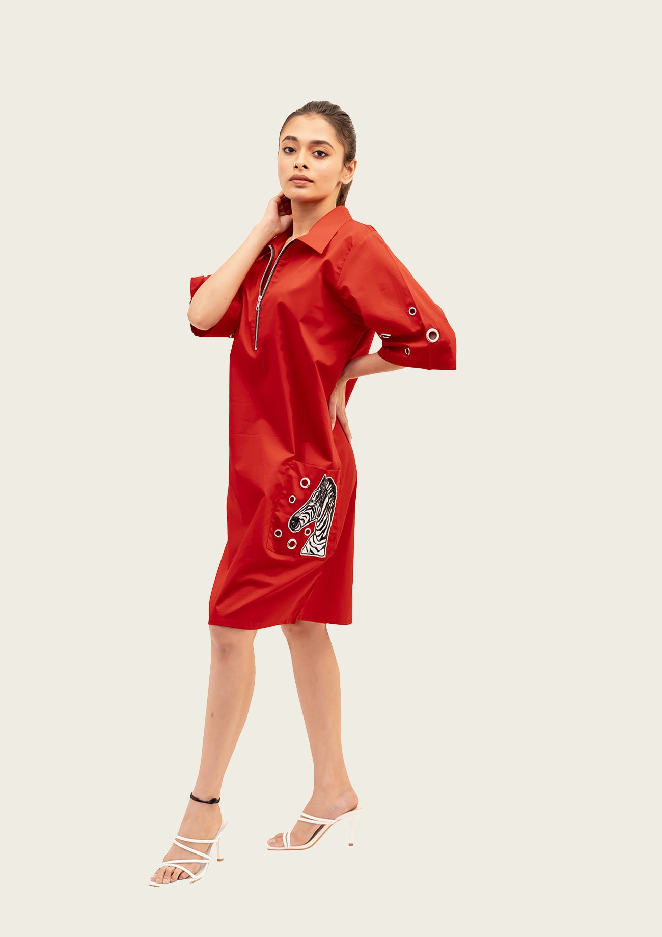 Red Cotton Dress with Embroidery