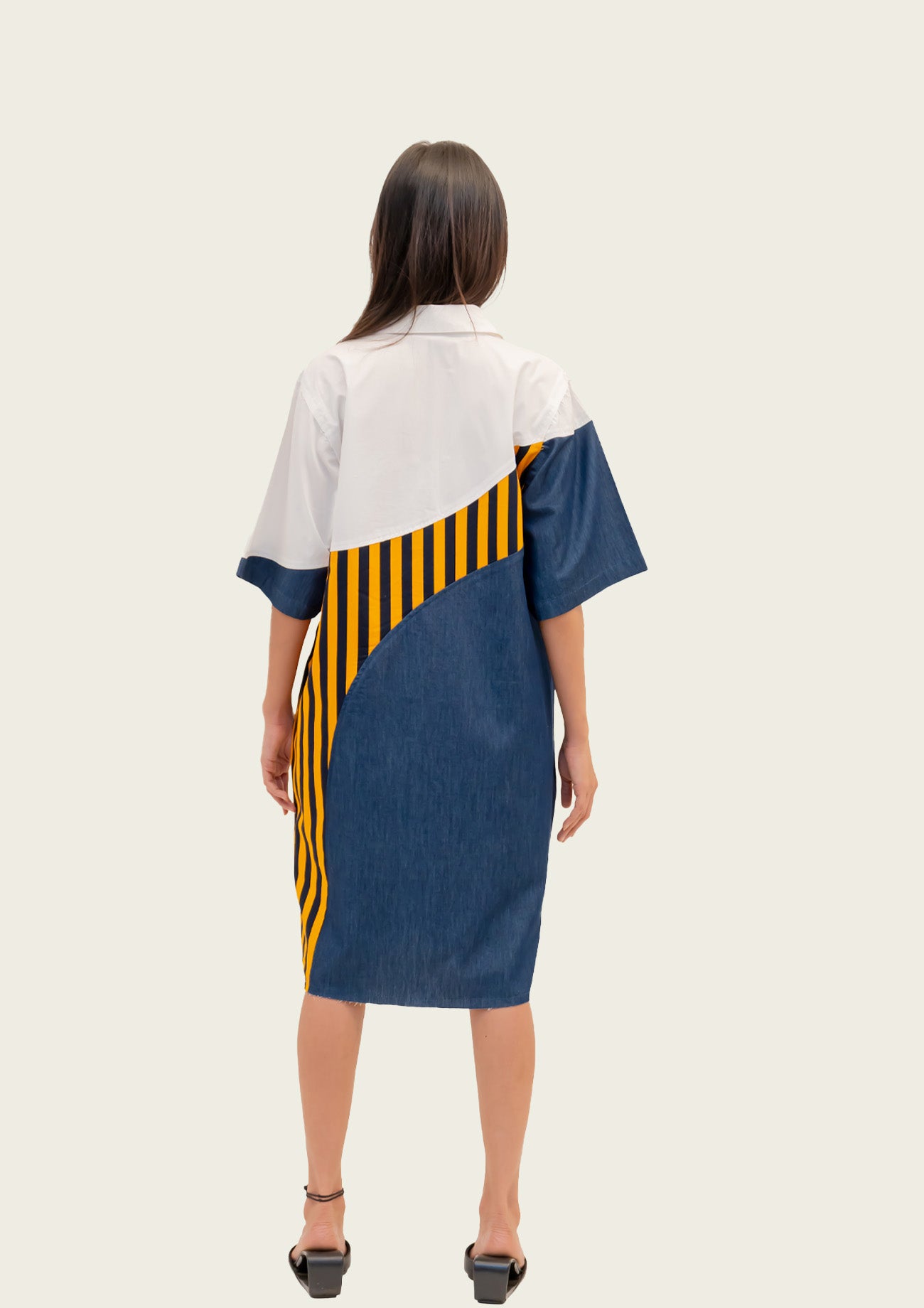 Blue Denim Combo Cotton Dress with Embroidery
