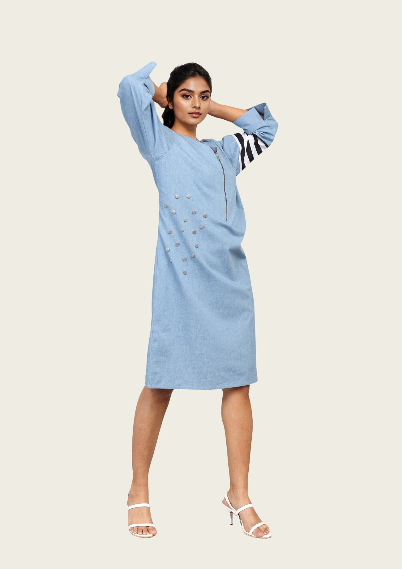 Blue Cotton Denim Midi Dress