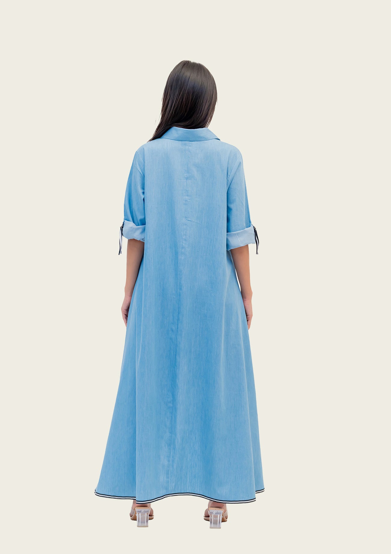 Blue Cotton Denim Tunic and Pants Co-ord set with Print