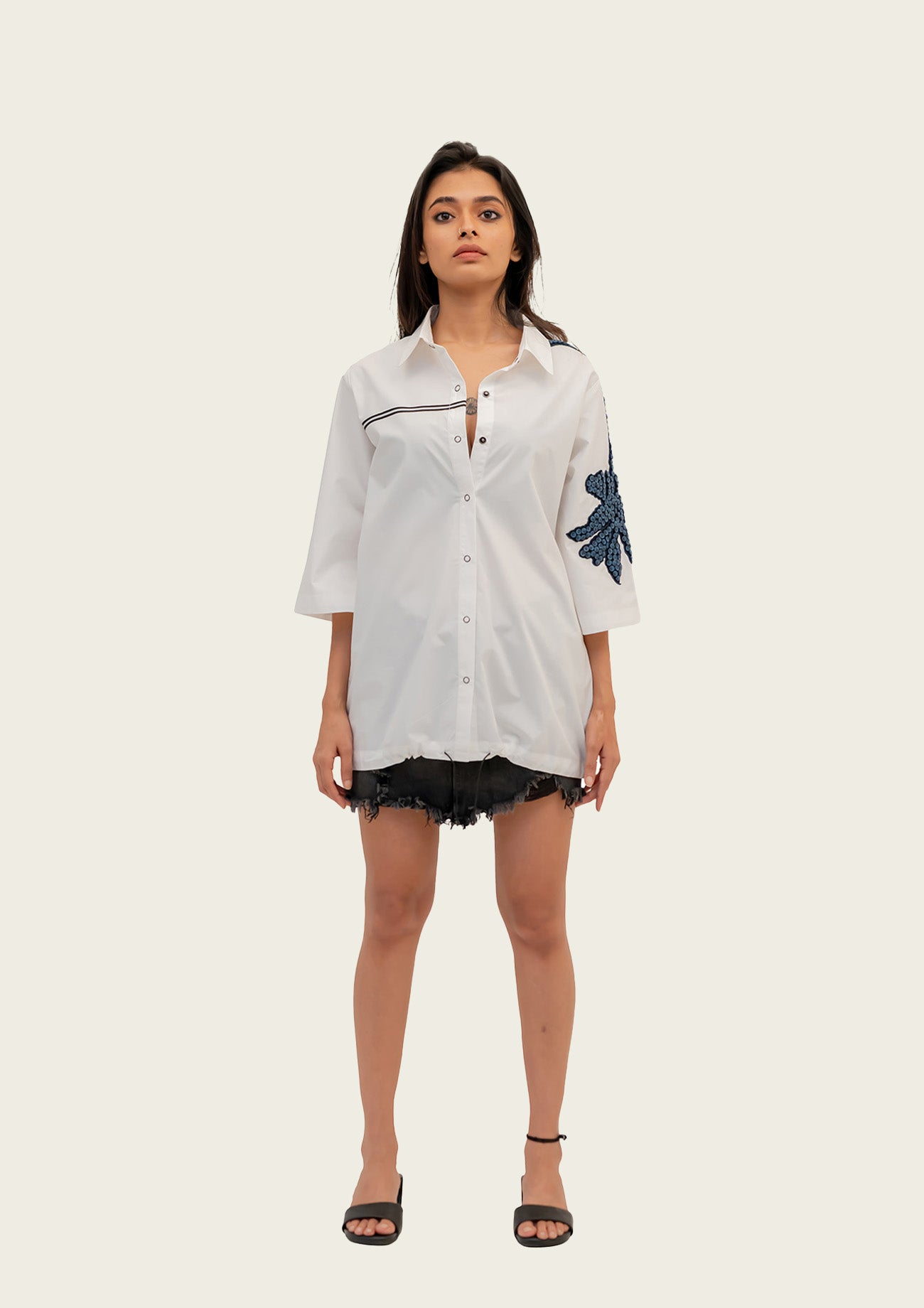 White Cotton Shirt with Embroidery