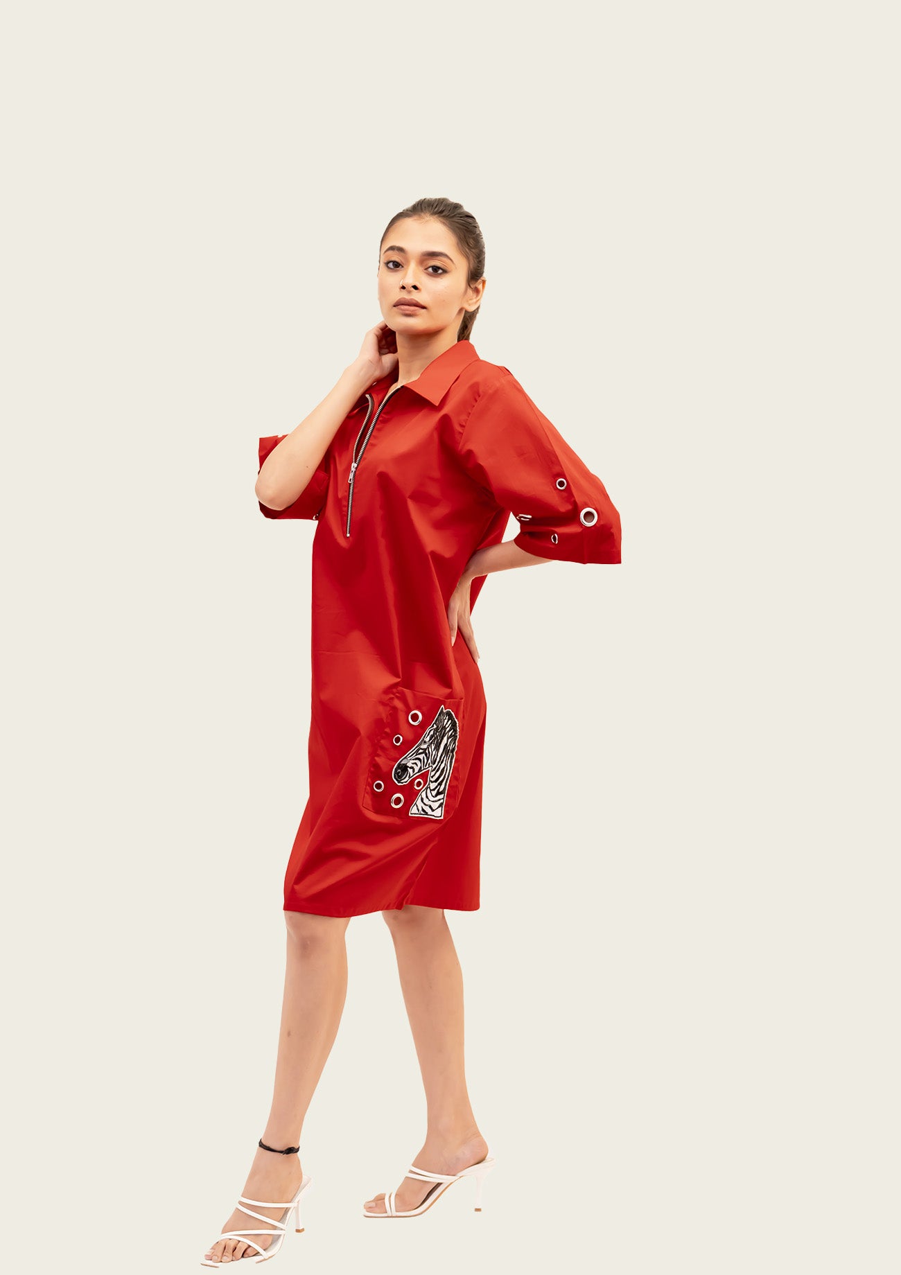 Red Cotton Dress with Embroidery