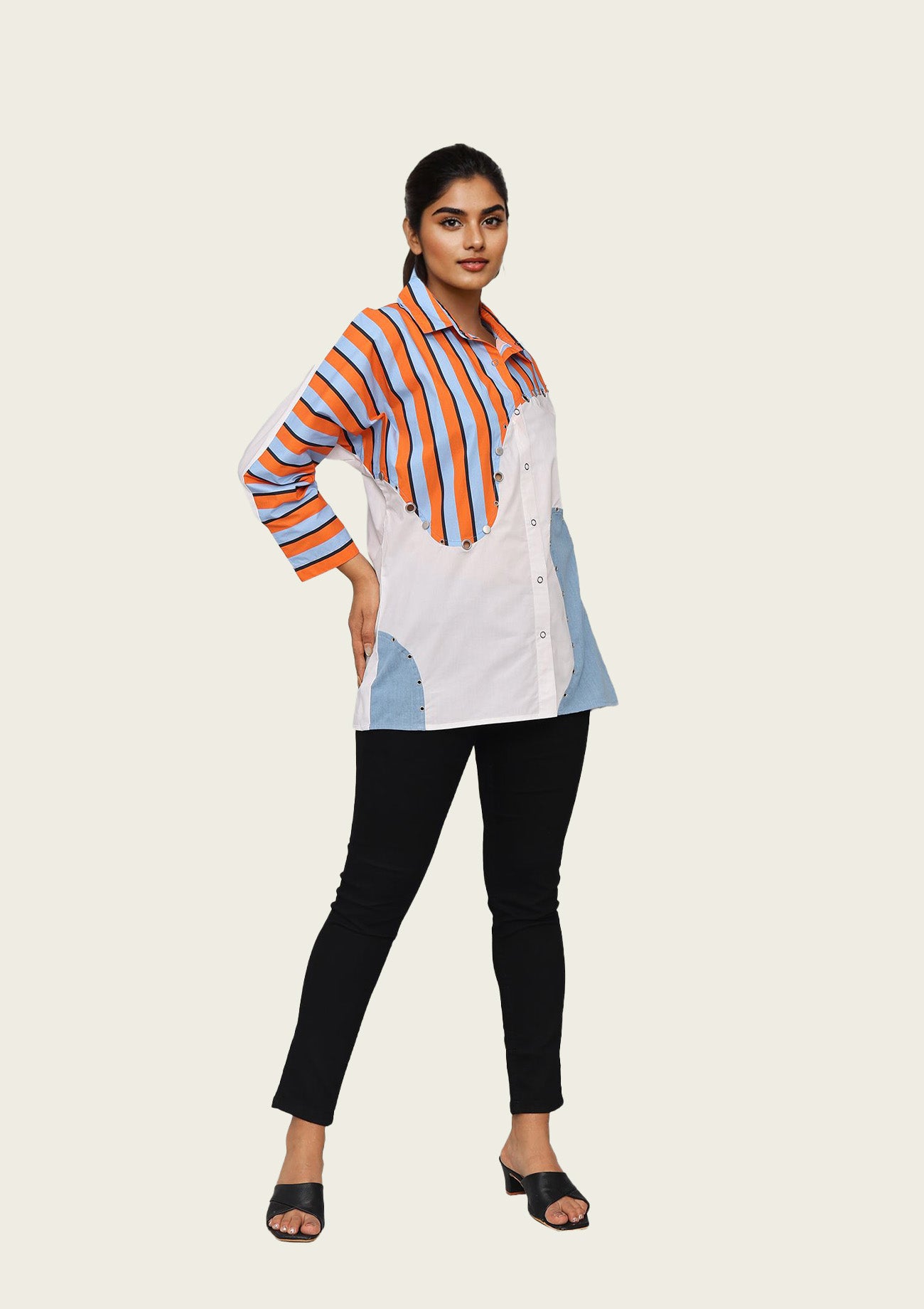 Cotton Combo Shirt with Stud Highlights