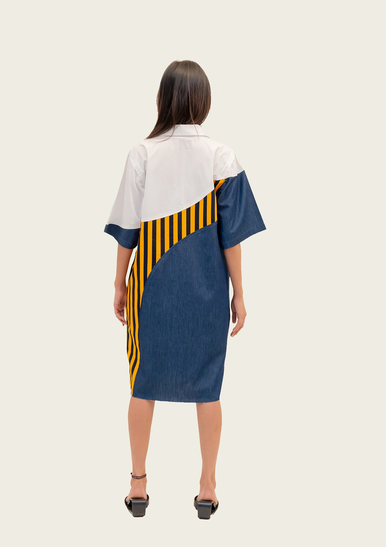 Blue Denim Combo Cotton Dress with Embroidery