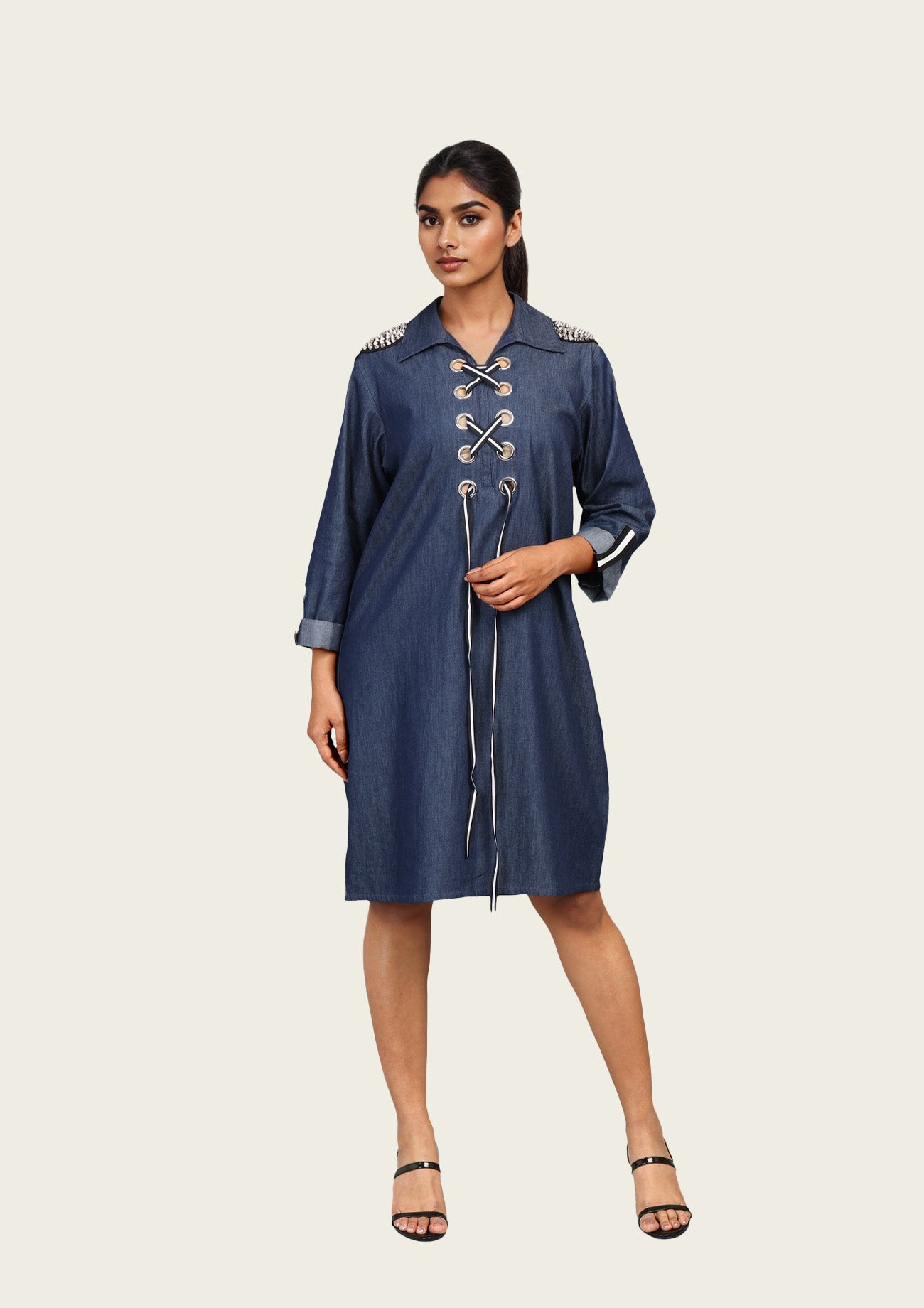 Denim Cotton Dress with Embroidery