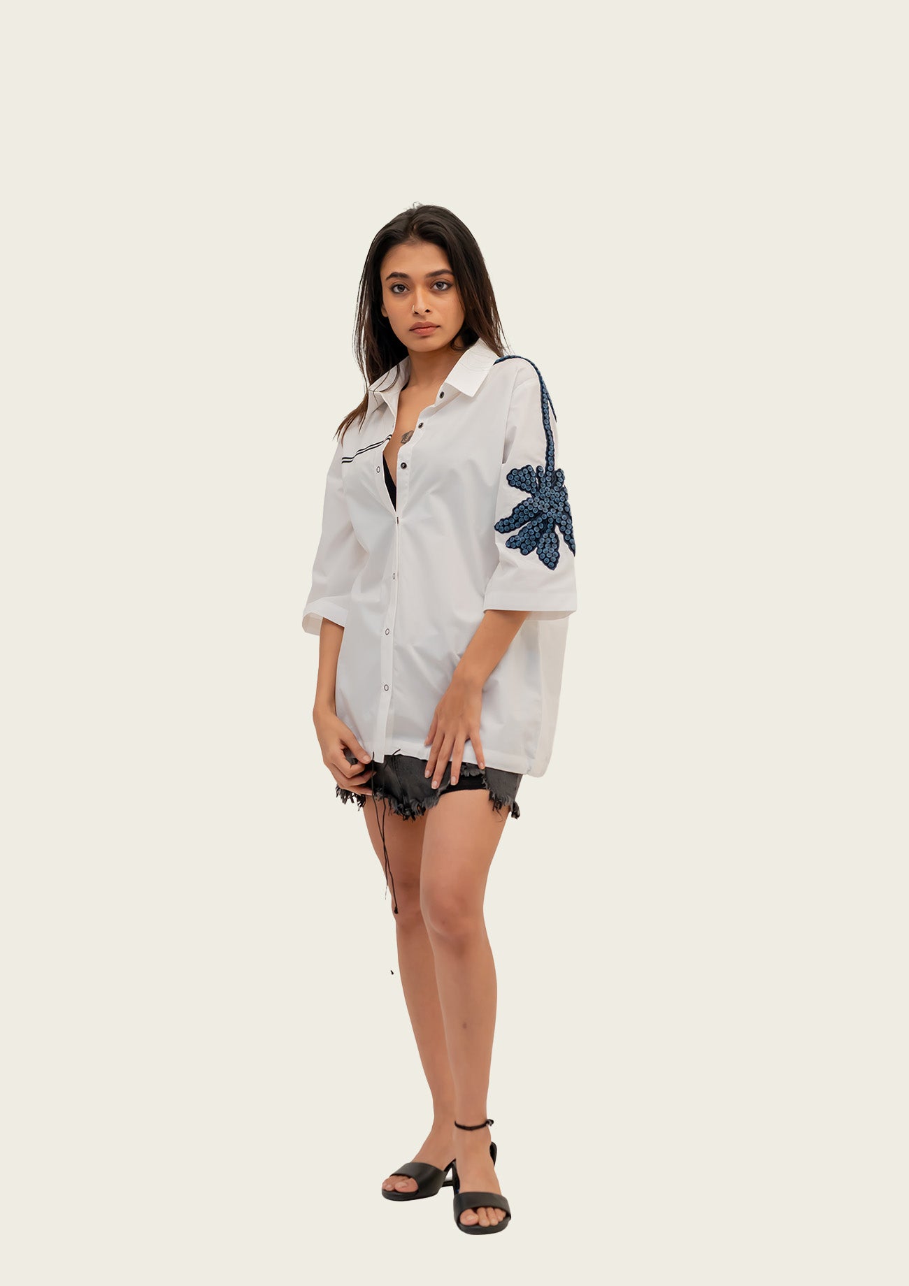 White Cotton Shirt with Embroidery
