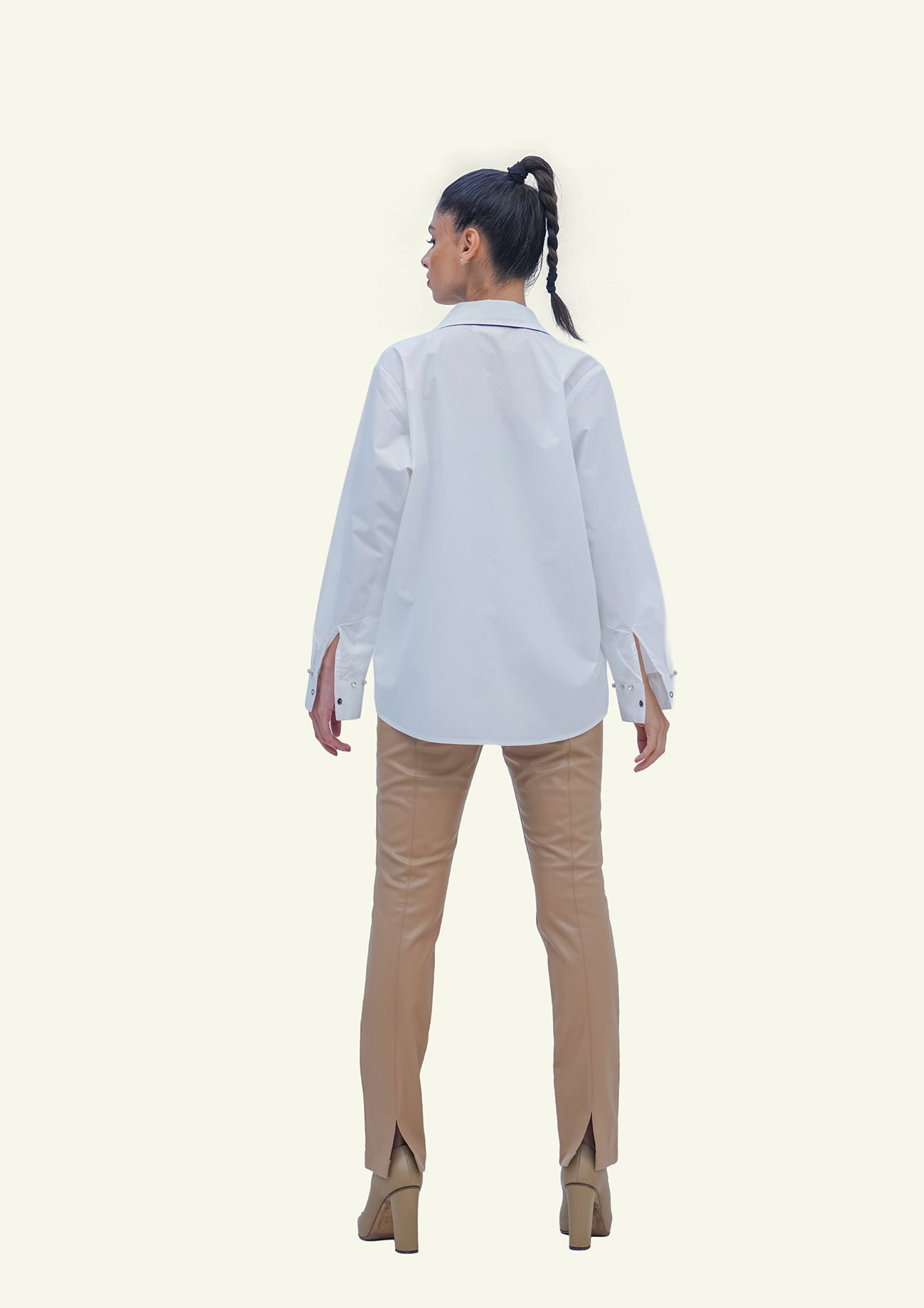 White Cotton Shirt with Denim Cotton Tie