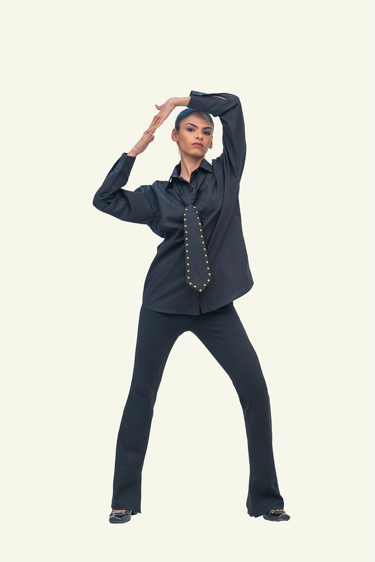 Black Cotton Shirt with Black Cotton Tie