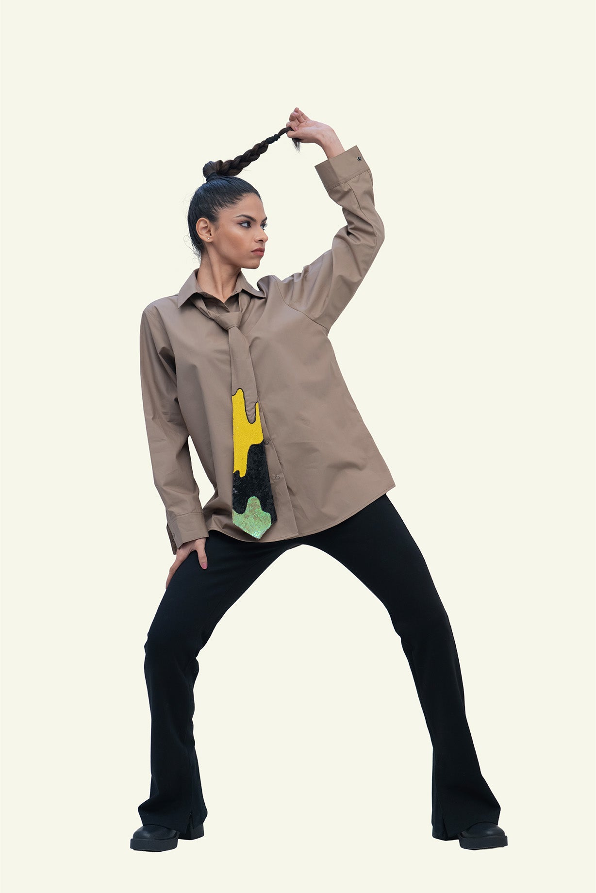 Brown Cotton Shirt with Brown Cotton Tie