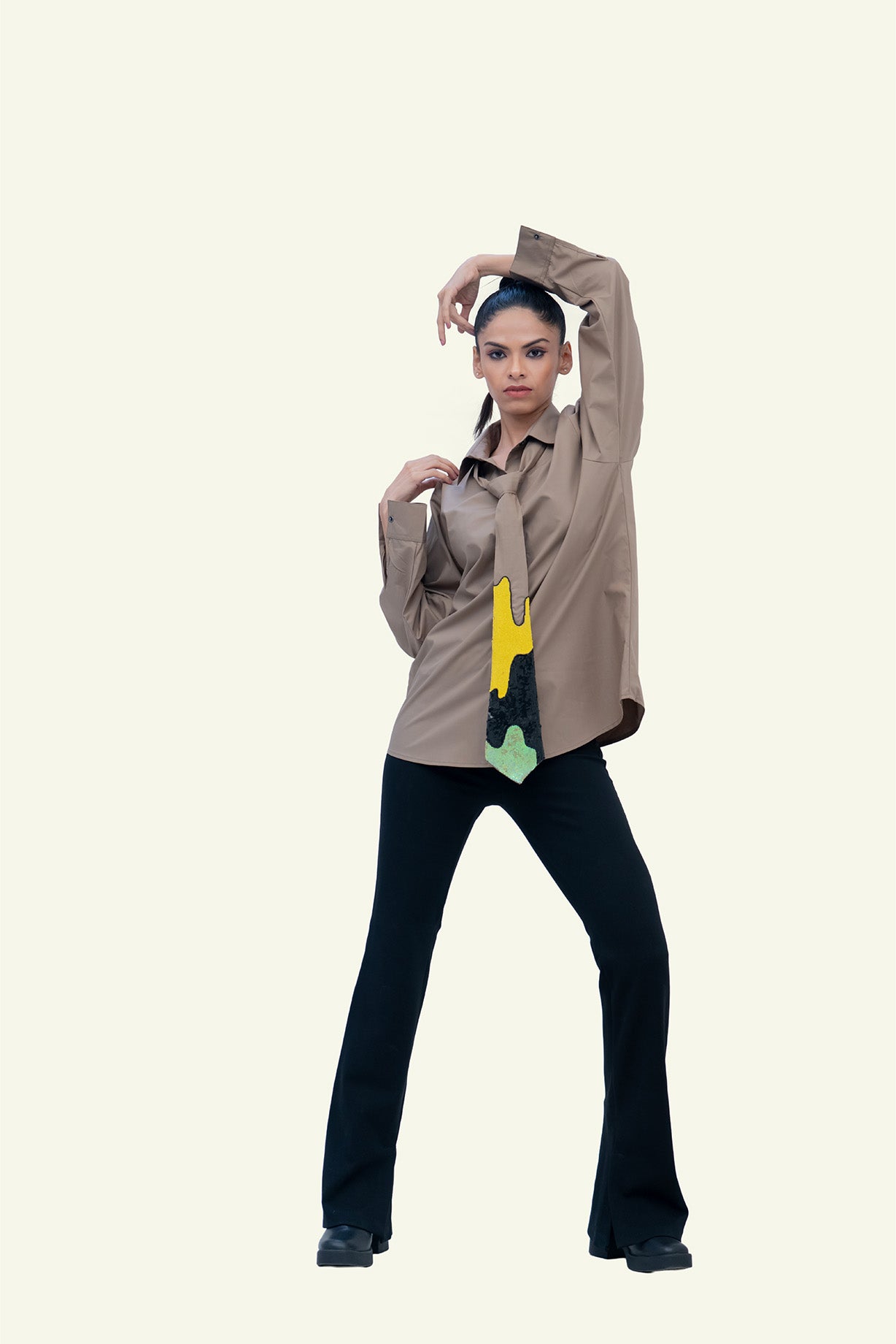 Brown Cotton Shirt with Brown Cotton Tie