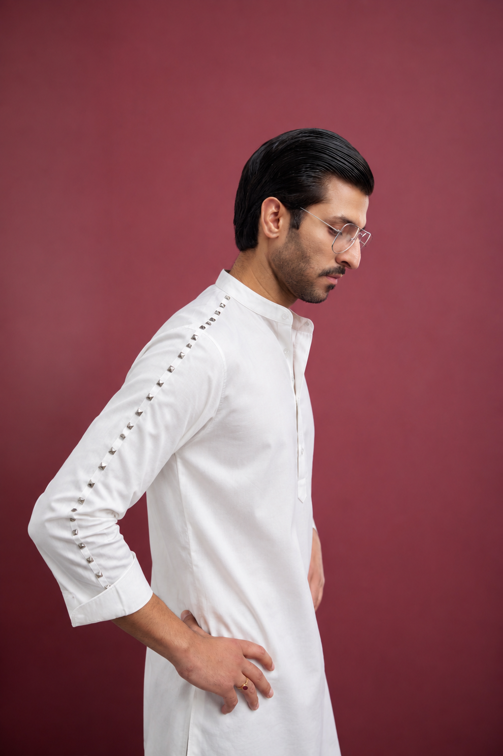 WHITE COTTON KURTA WITH STUD WORK