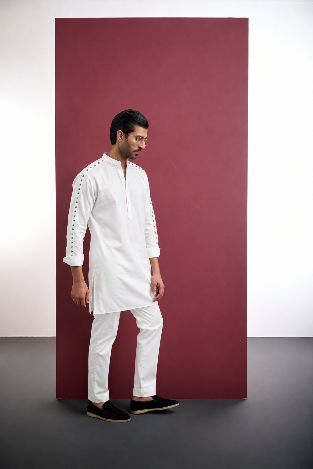 WHITE COTTON KURTA WITH STUD WORK