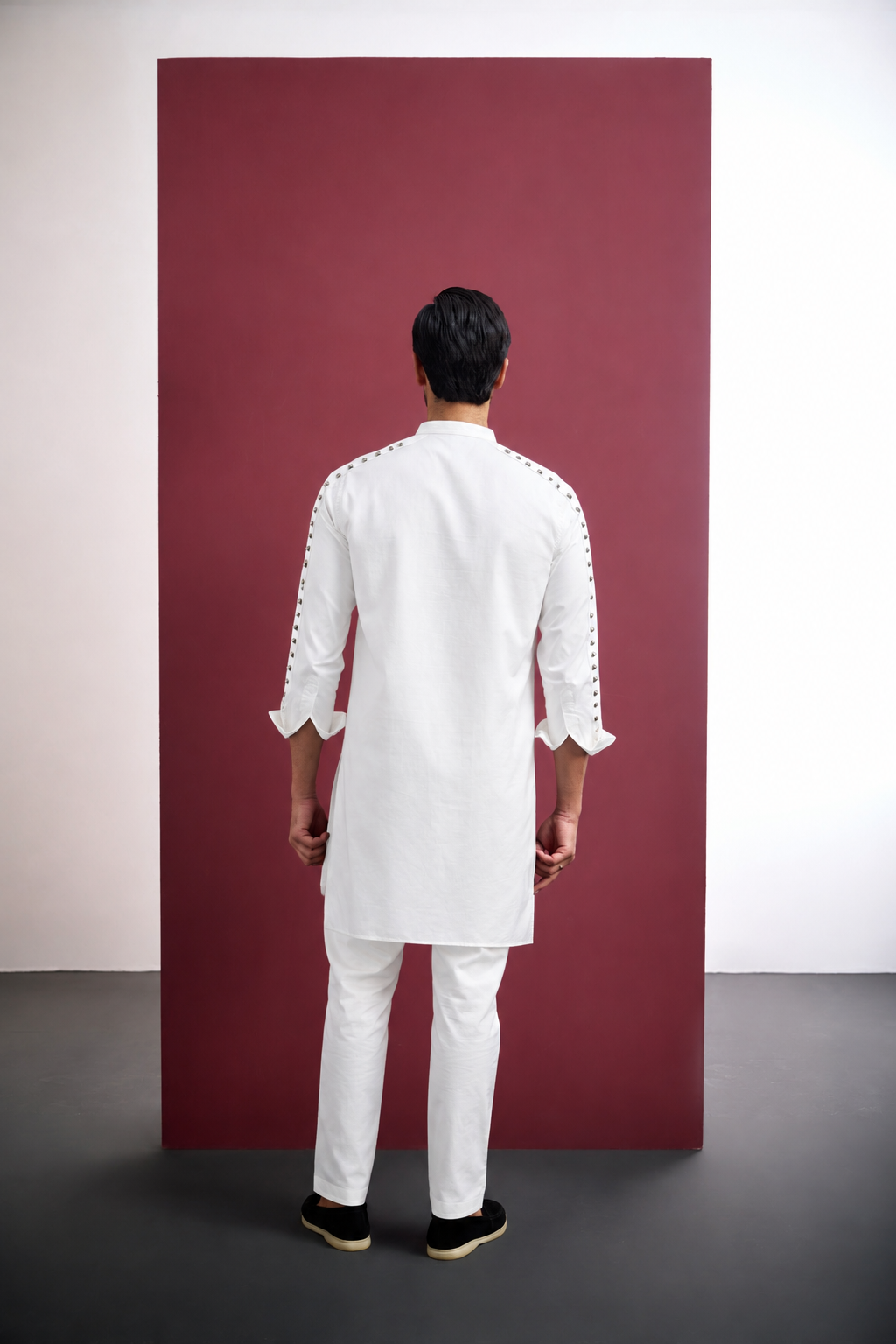 WHITE COTTON KURTA WITH STUD WORK