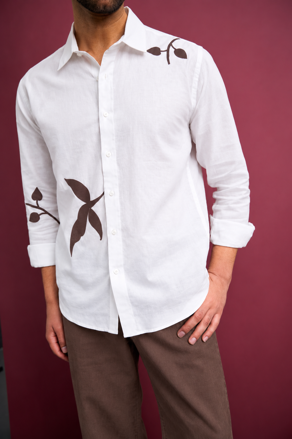 WHITE COTTON VELVET APPLIQUÉ SHIRT