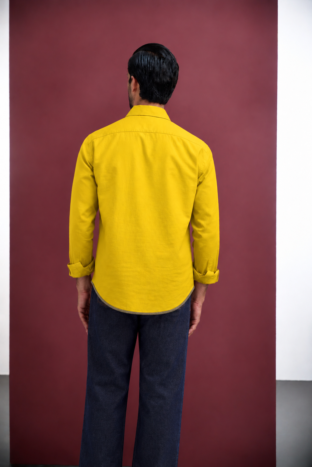 MUSTARD COTTON SHIRT WITH TAPE INSERTS