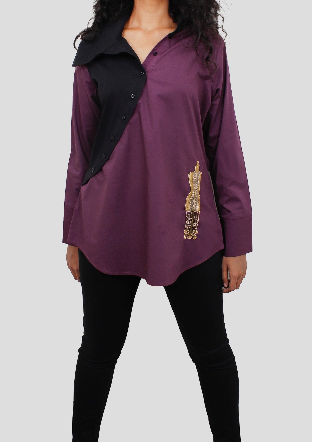 Black & Purple Comfort Fit Cotton Shirt with Embroidery