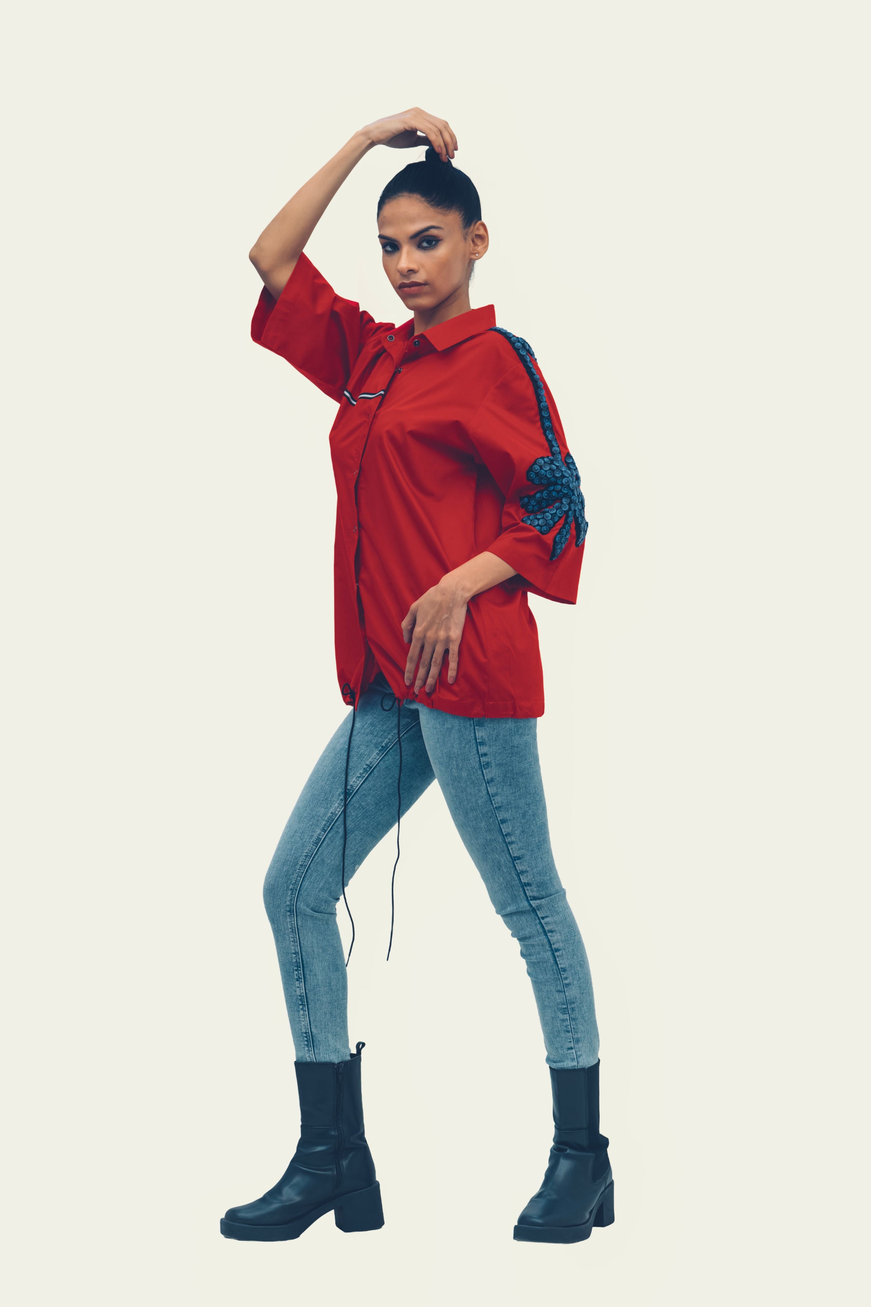 Red Cotton Shirt with Embroidery