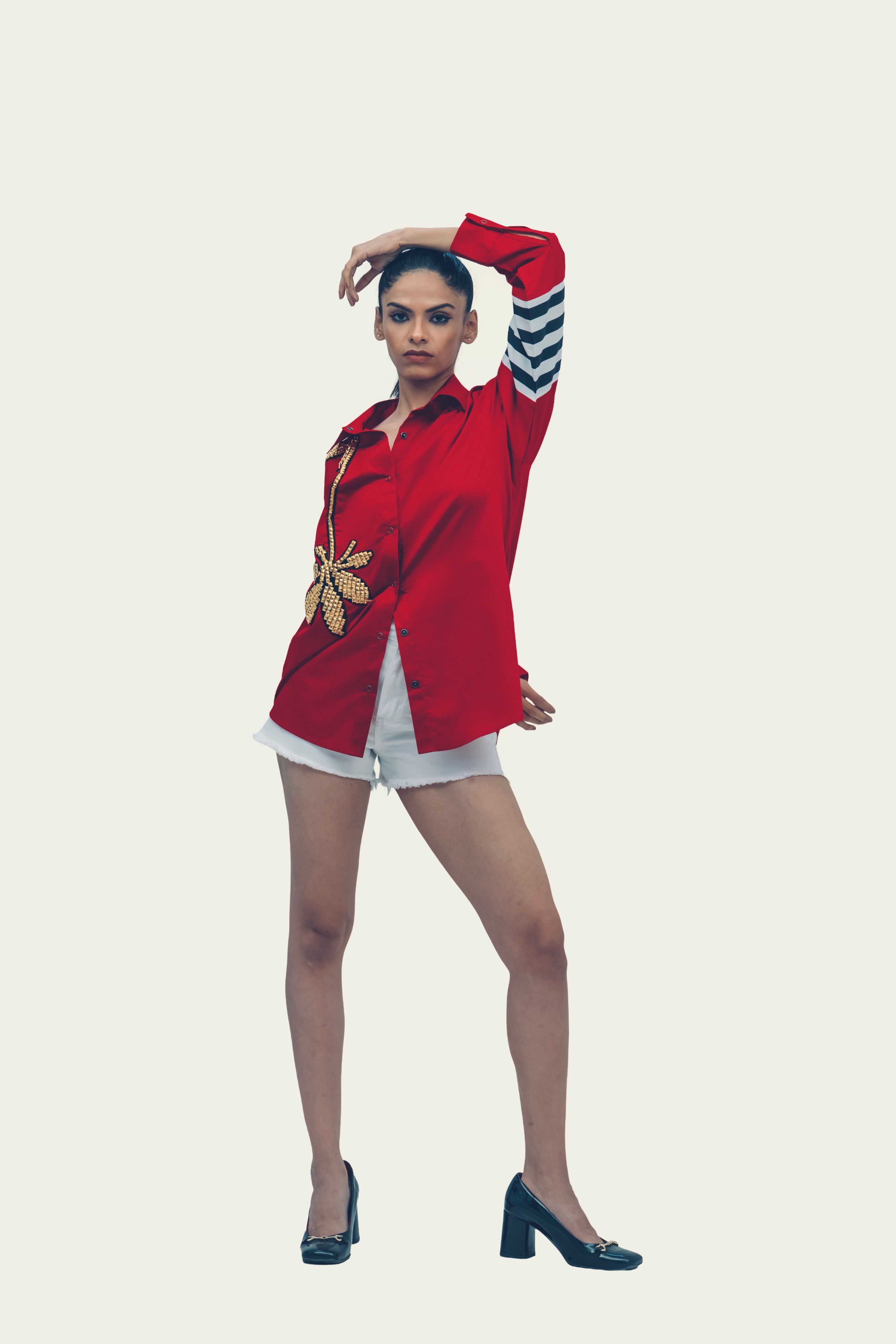 Red Cotton Shirt with Embroidery