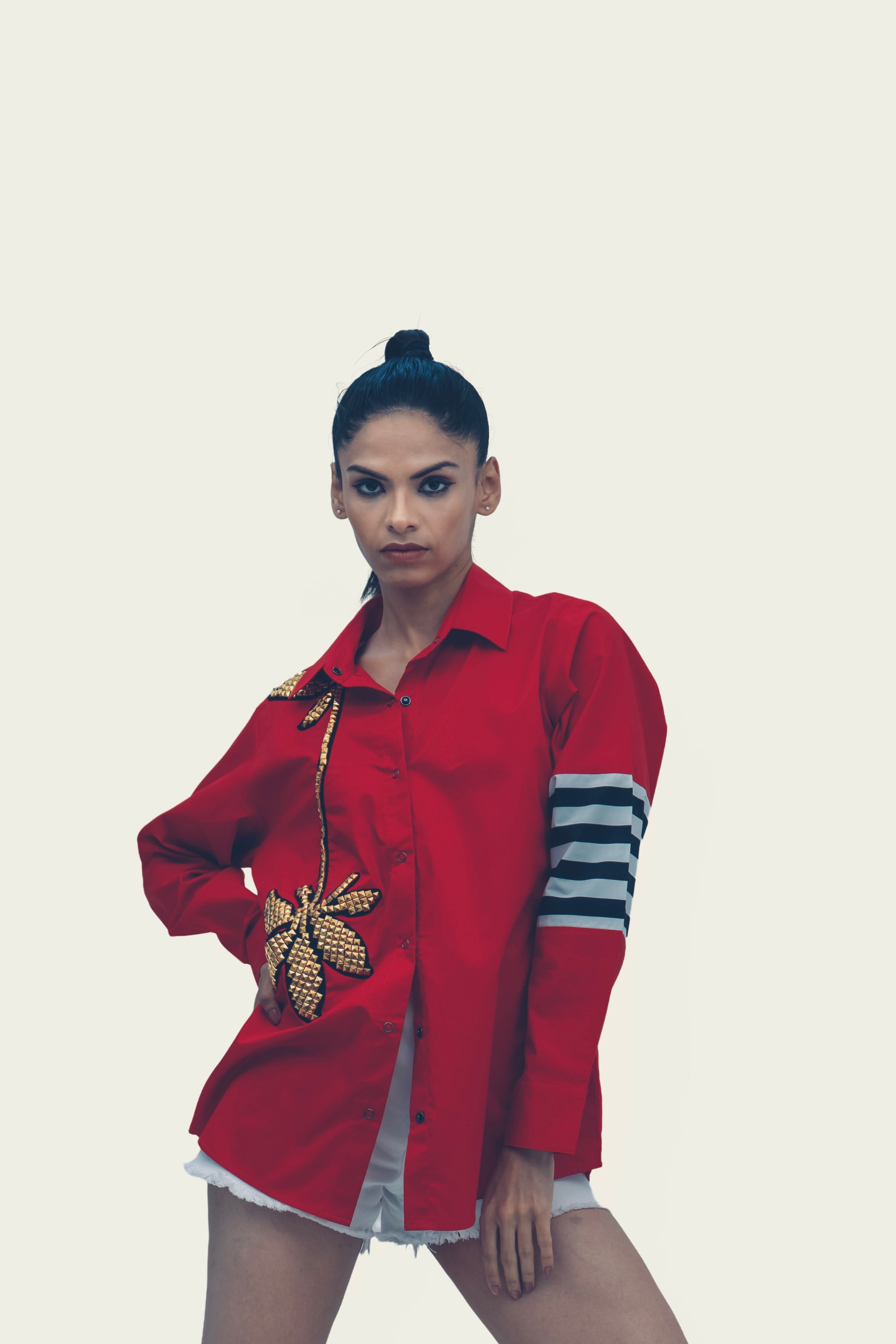 Red Cotton Shirt with Embroidery